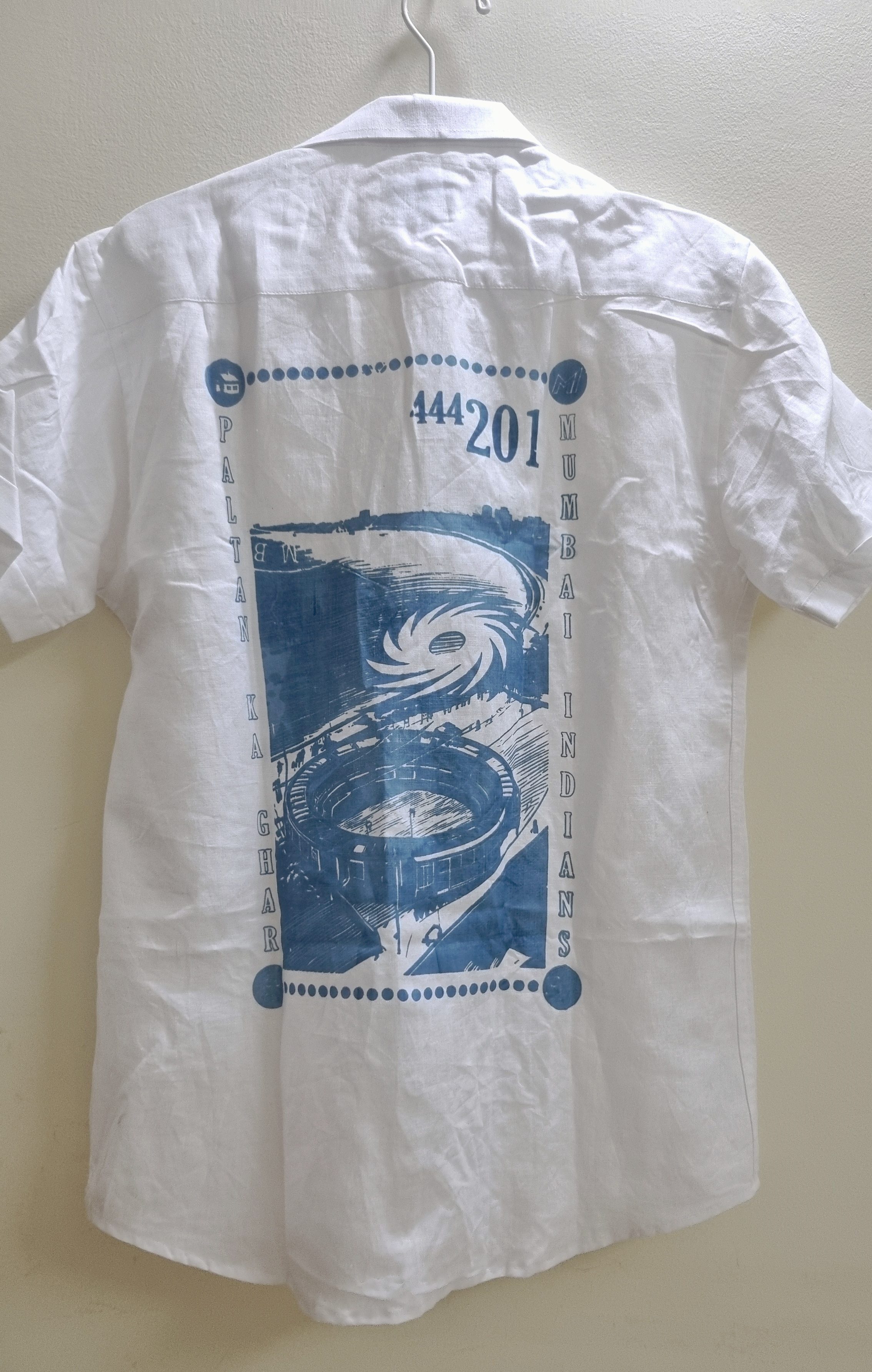 MI: Men White Back Printed Hemp Half Sleeves Shirt