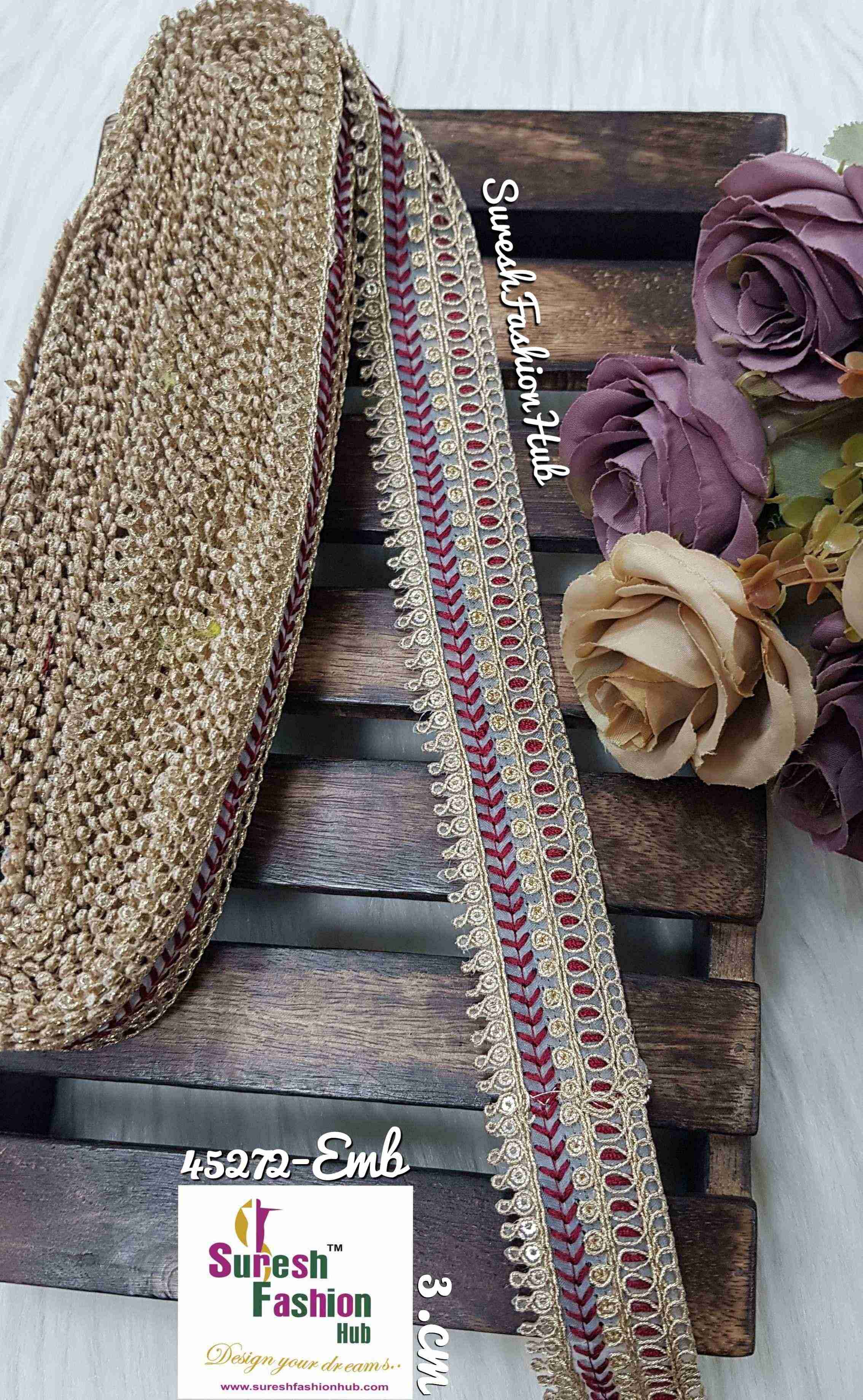 Wine Gilded Grace Zari Ribbon