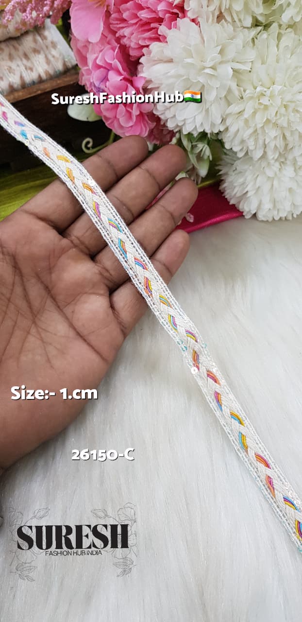 Charming Chotli Lace with-Rainbow Sequin Border–Offwhite Light Multy*26150-C