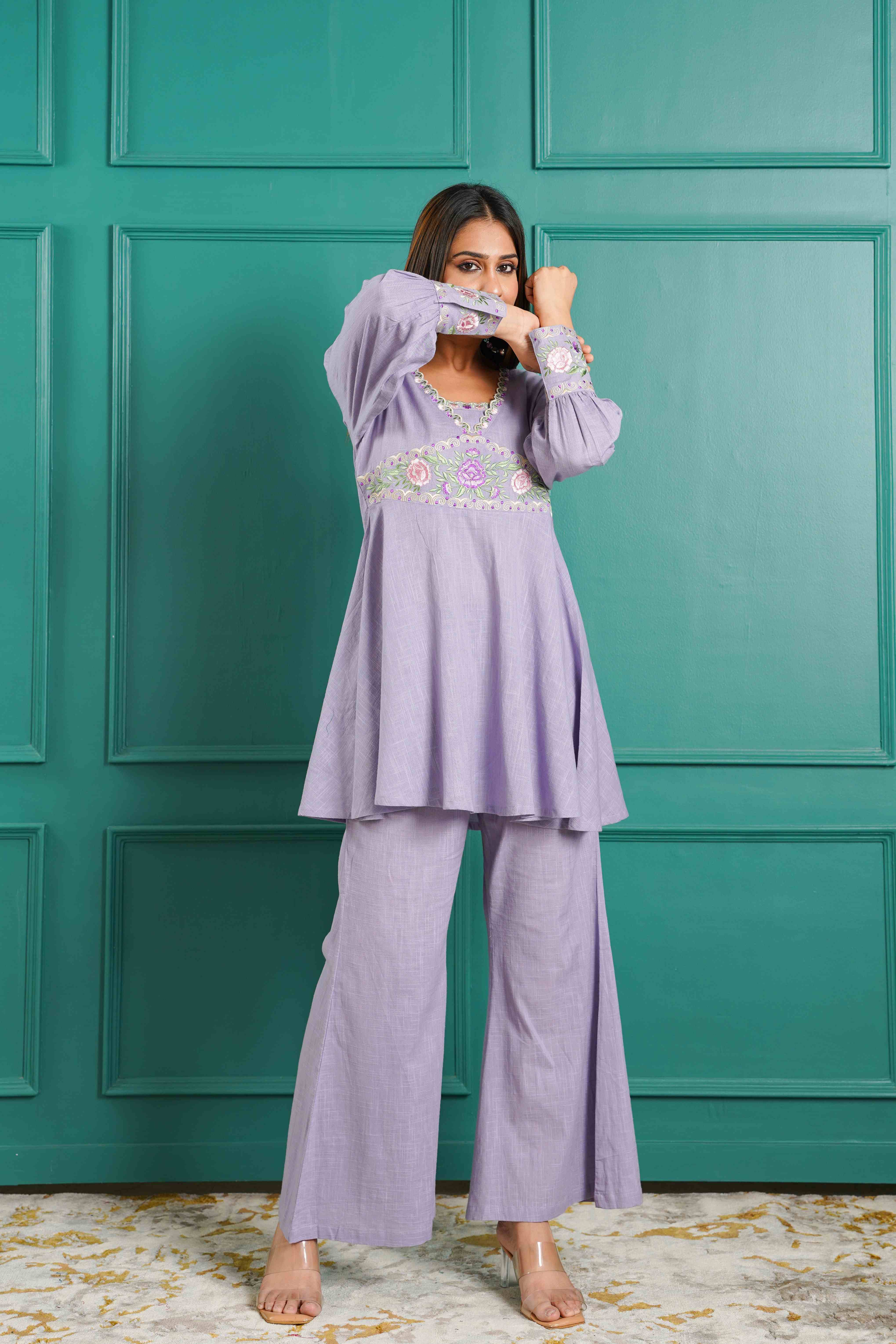 LAVENDER EMBROIDERED CO-ORD SET