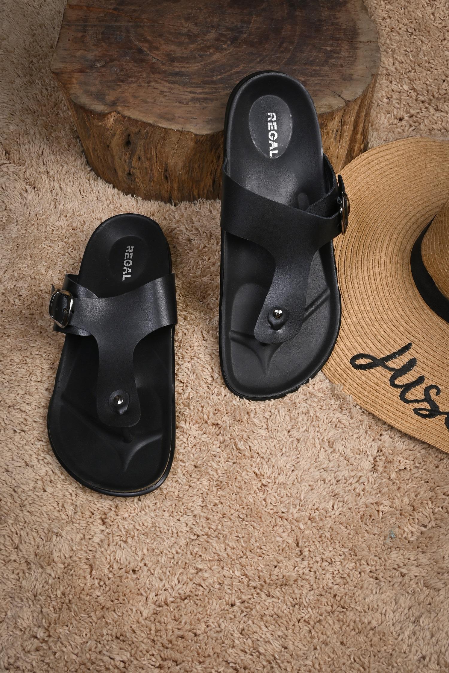 Mens black leather flip flops clearance
