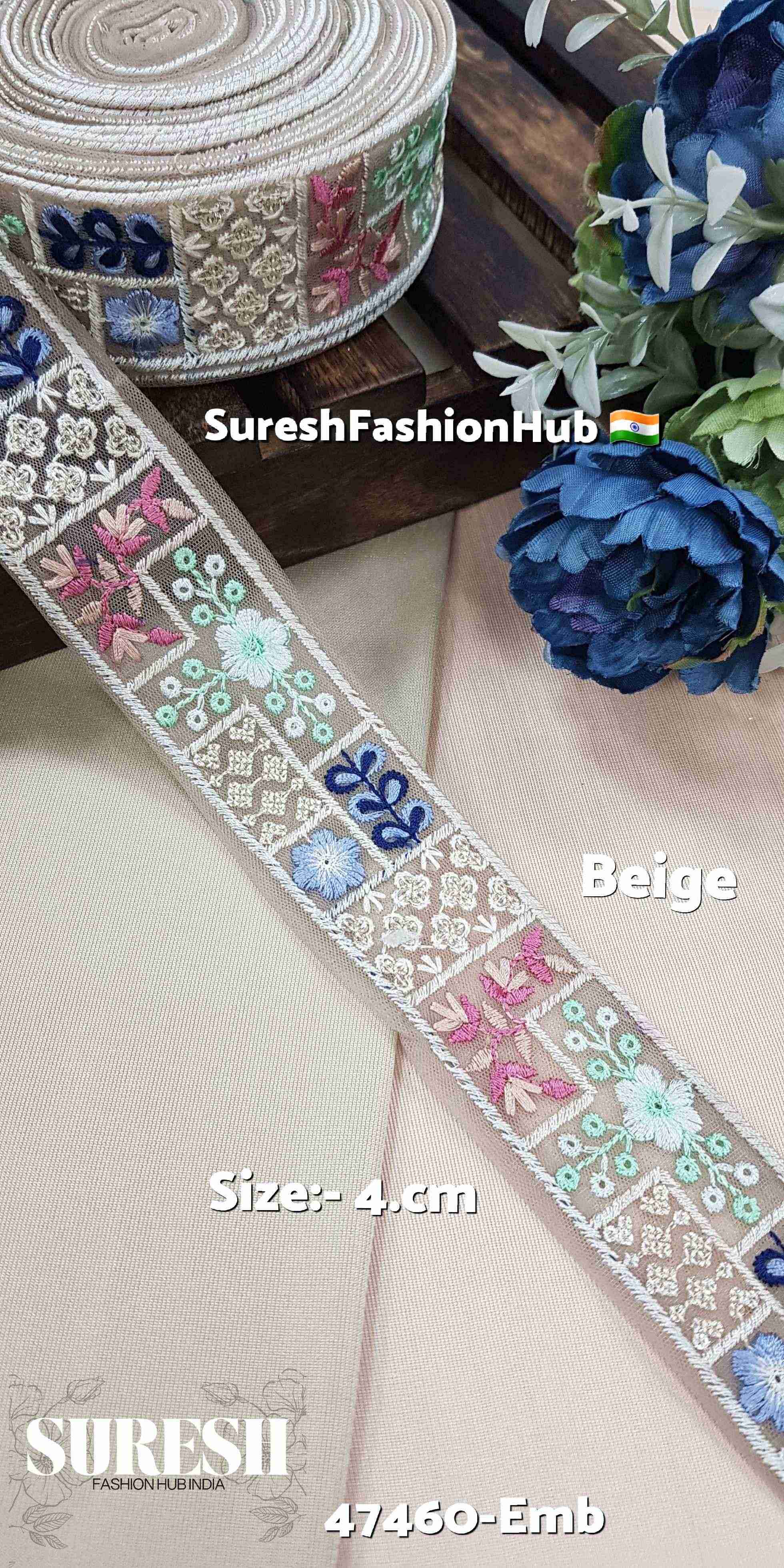 Beige Embroidered Floral Net Lace