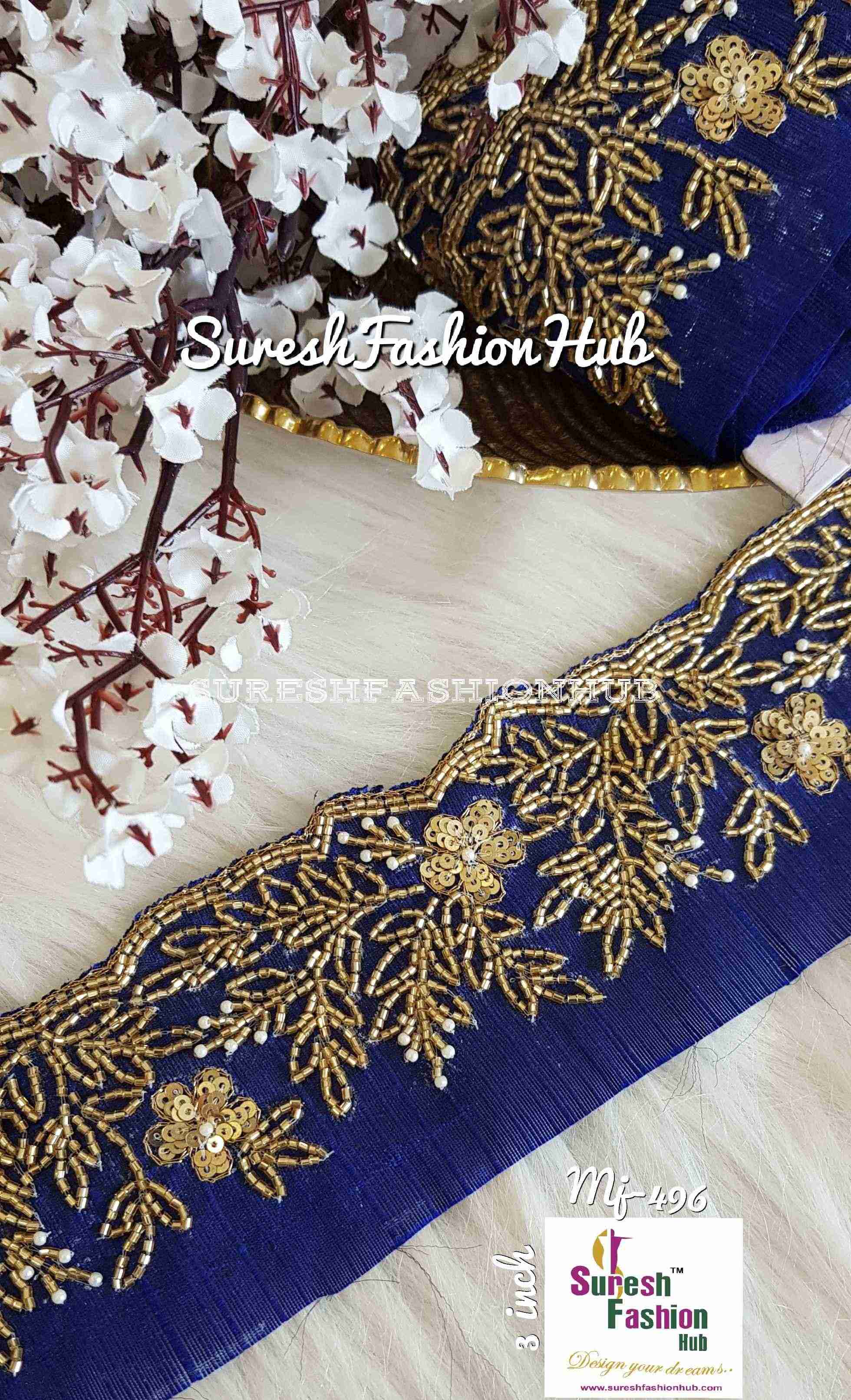 Hand Embroidered Royal Blue Heavily Studded Trim