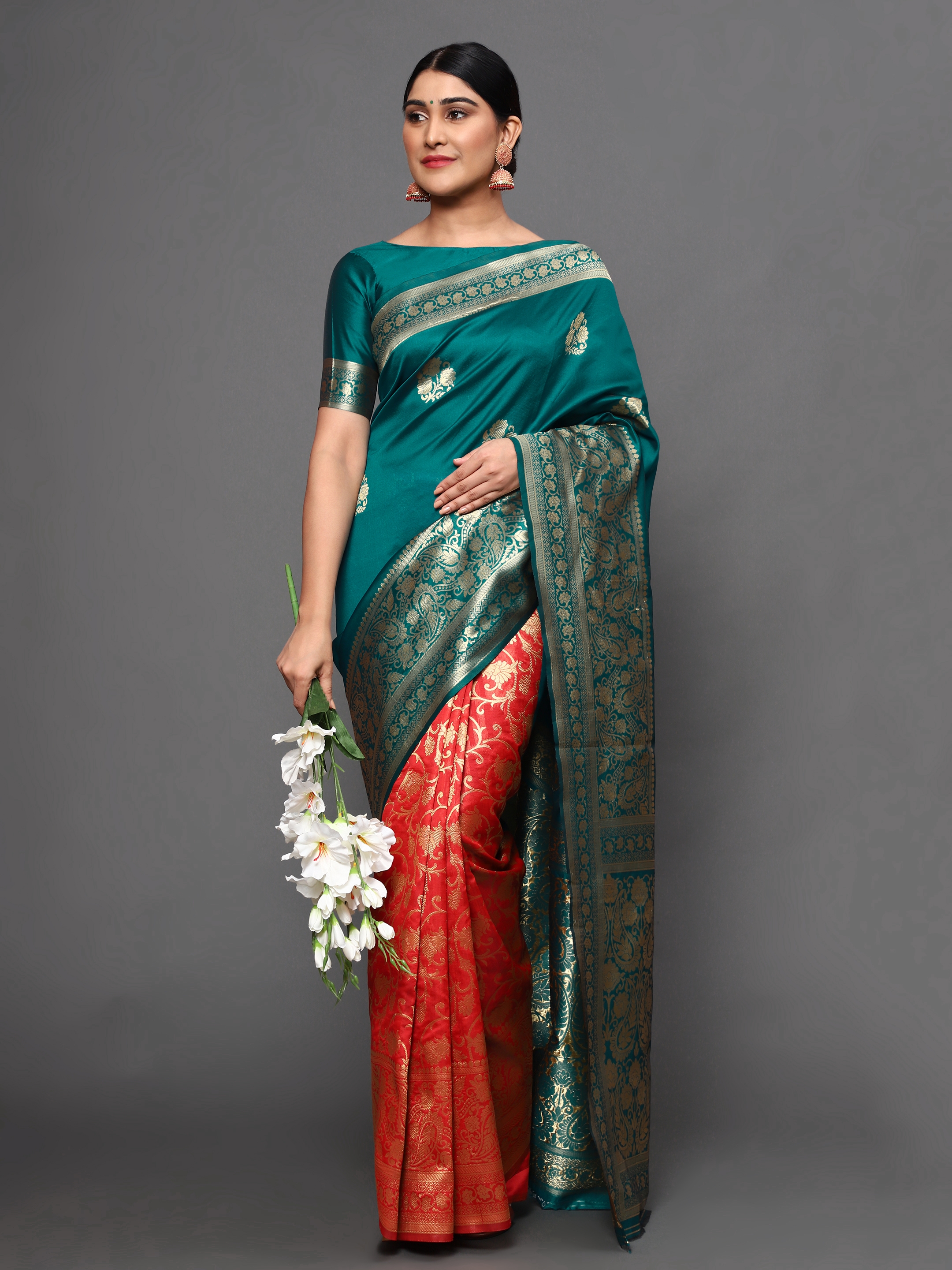 Glemora | Glemora Green Fancy Ethnic Wear Silk Blend Banarasi Traditional Saree 1