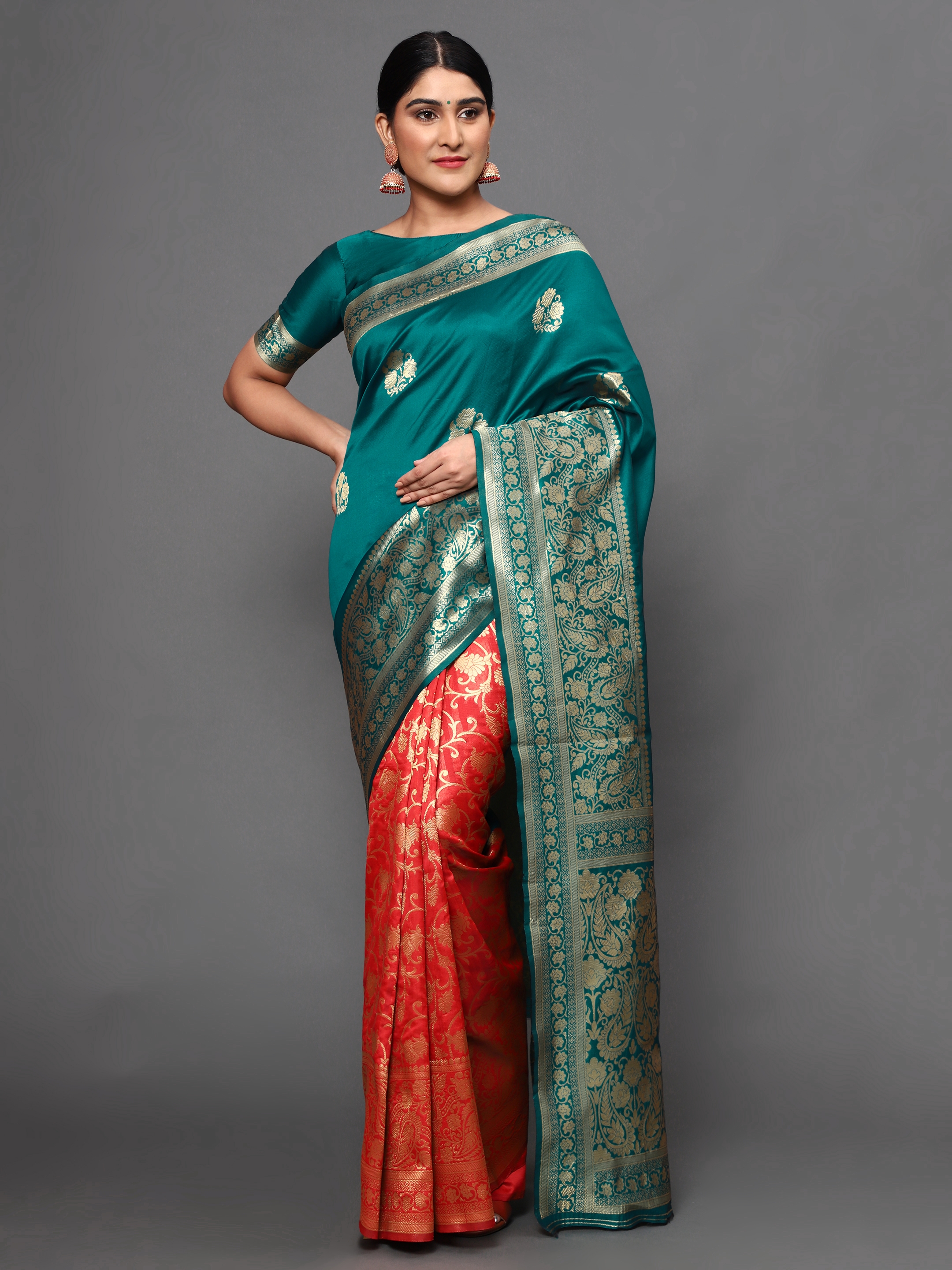 Glemora | Glemora Green Fancy Ethnic Wear Silk Blend Banarasi Traditional Saree 0