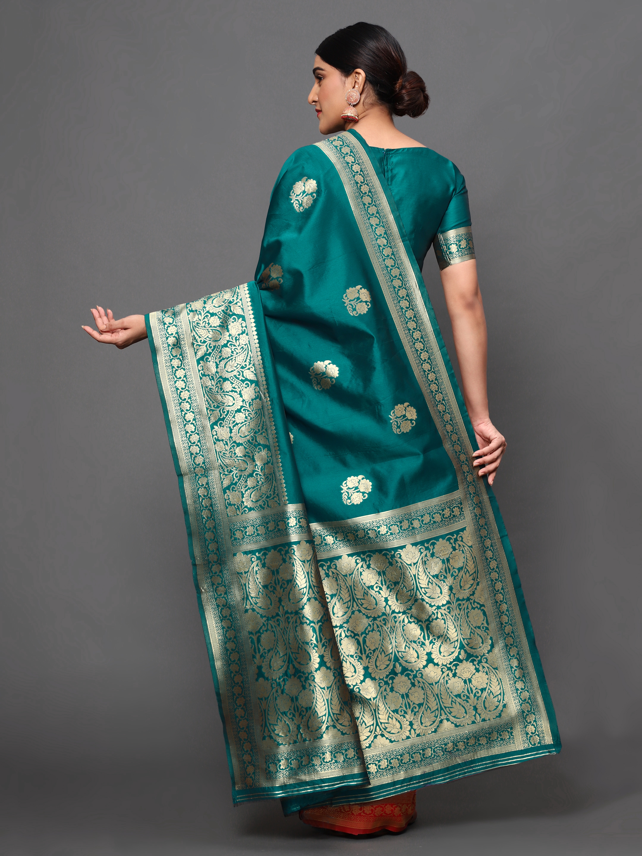 Glemora | Glemora Green Fancy Ethnic Wear Silk Blend Banarasi Traditional Saree 4