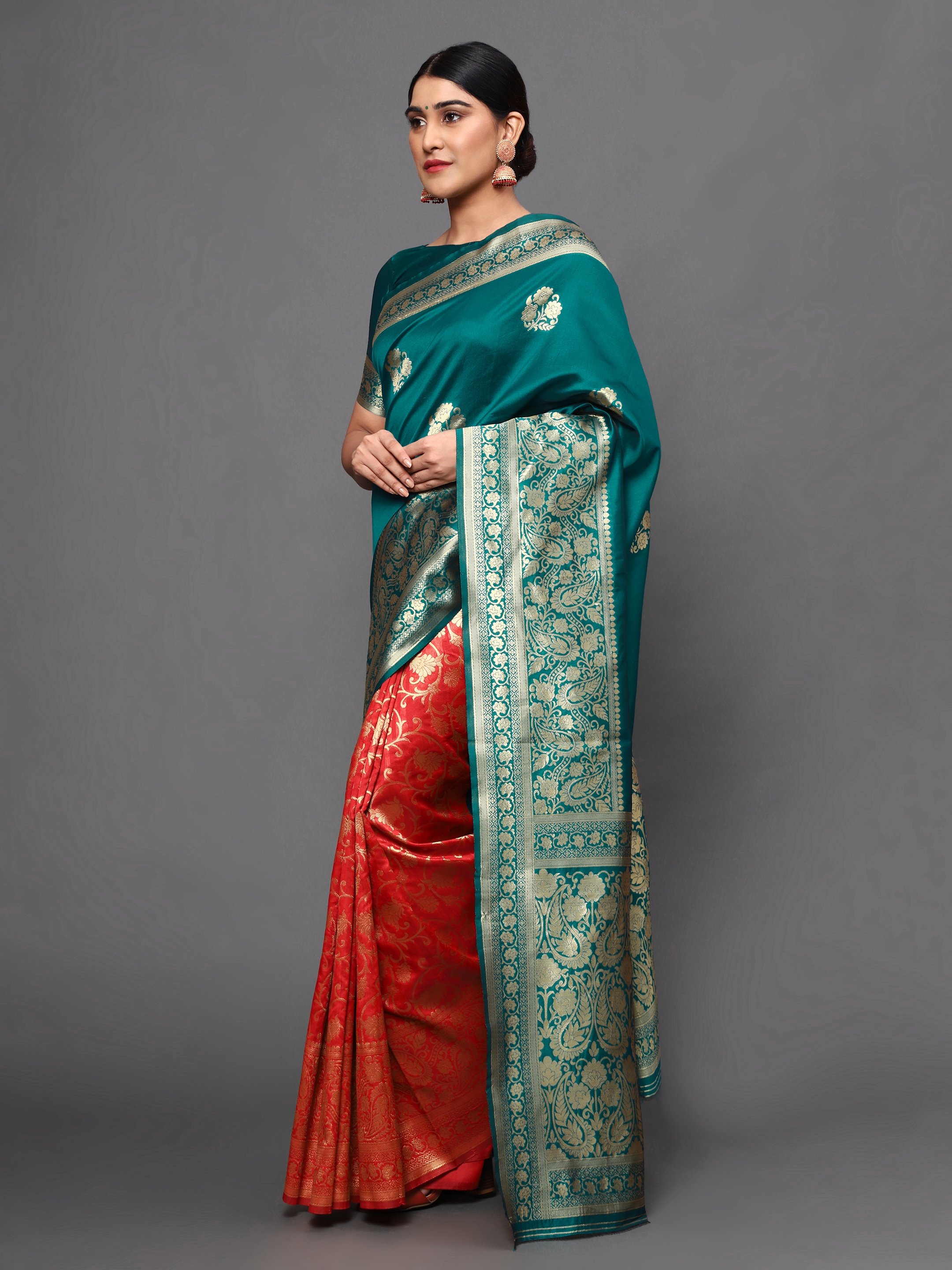 Glemora | Glemora Green Fancy Ethnic Wear Silk Blend Banarasi Traditional Saree 2