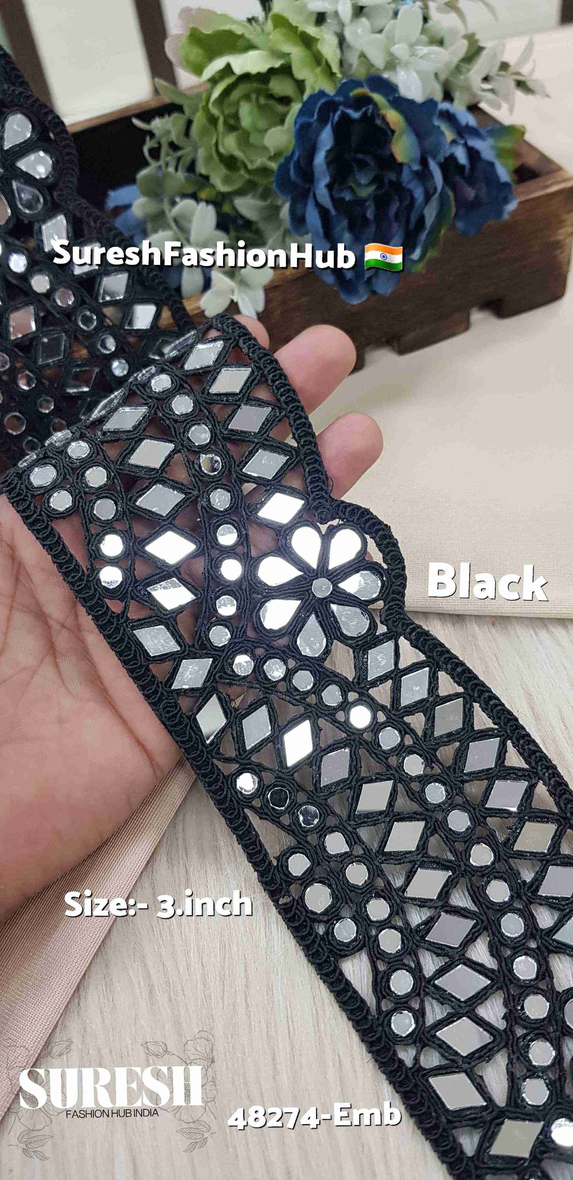Black  Scalloped Cutwork Lace