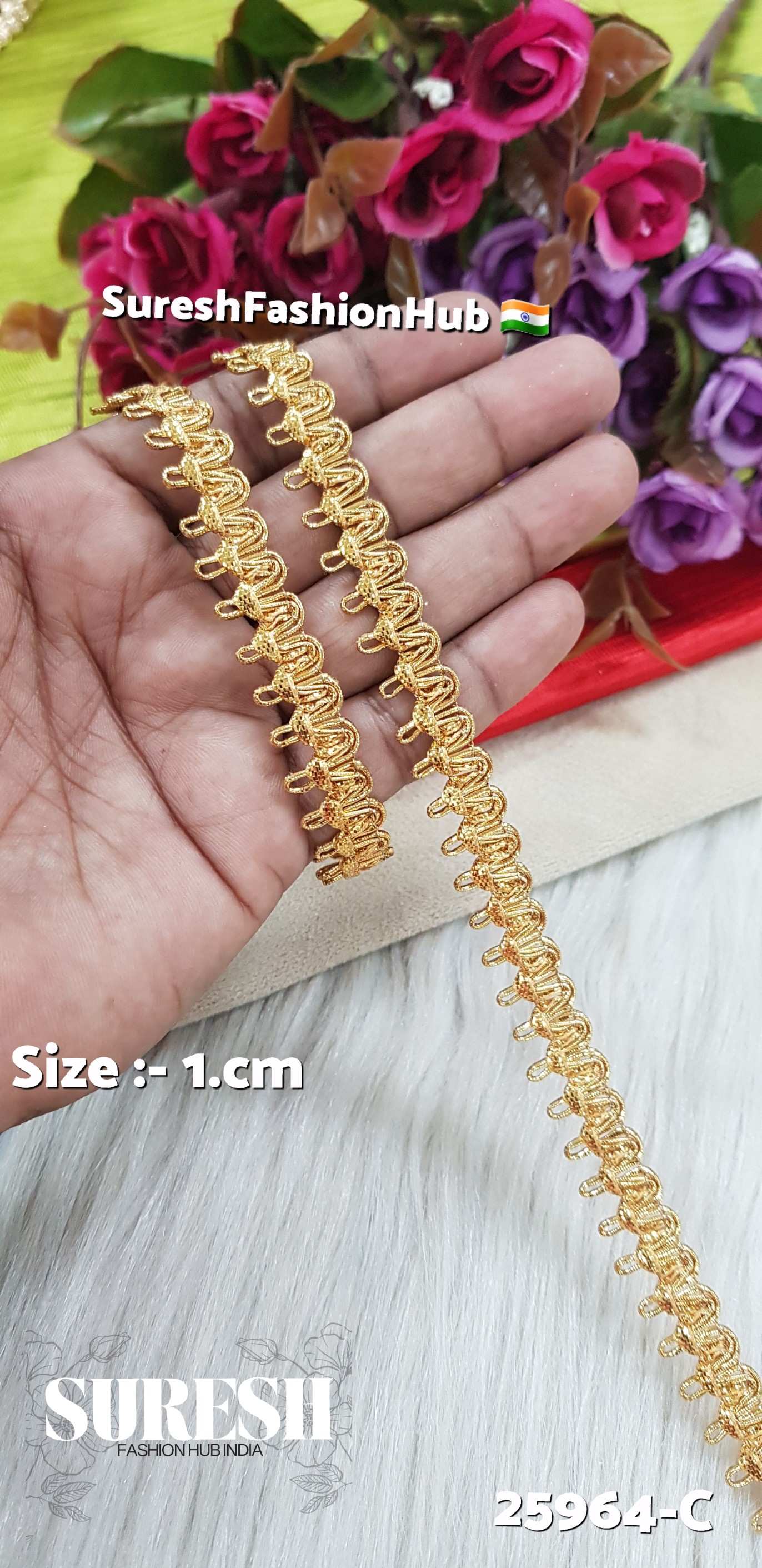 25964-C Ant Gold One-Side Choch Gota Jhalar Lace – 1 cm