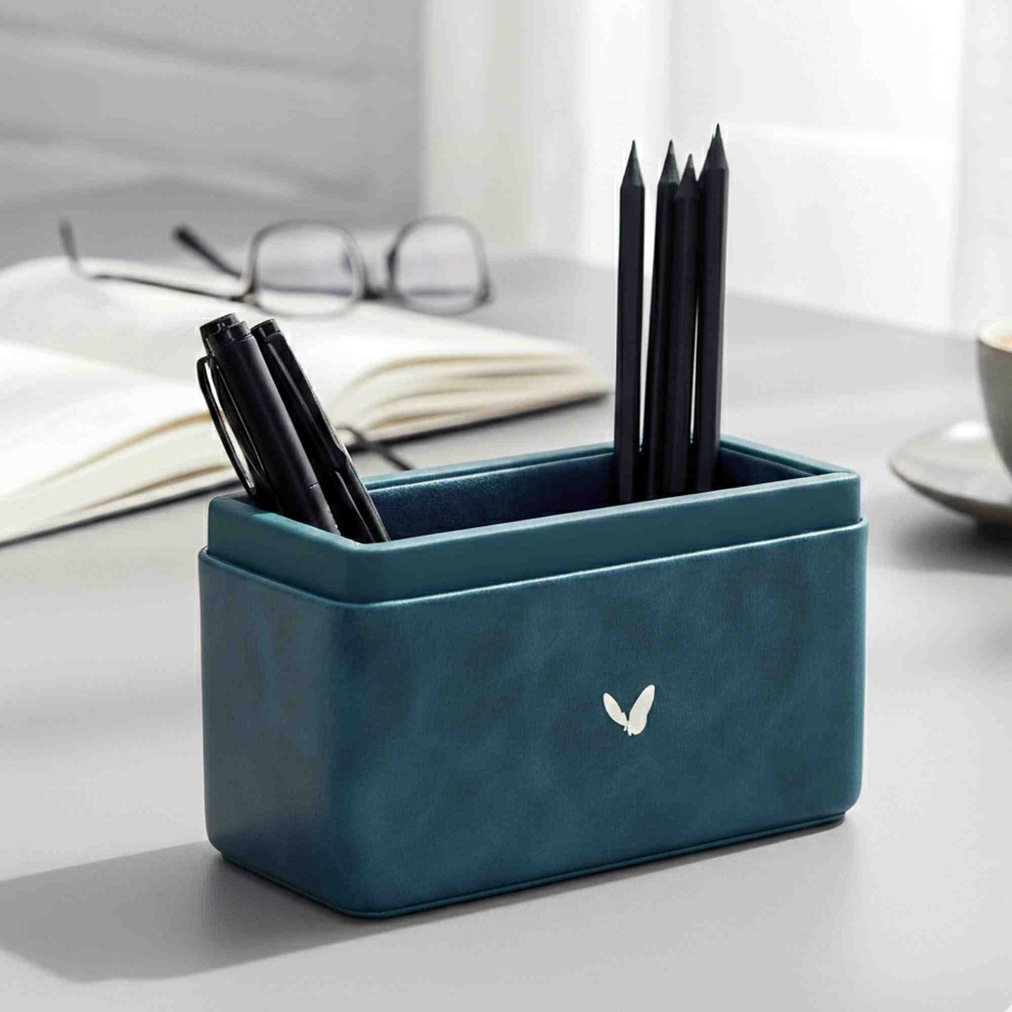 Pen/Pencil Holder | Faux Leather | Rectangular Medium | Moderno | Blue