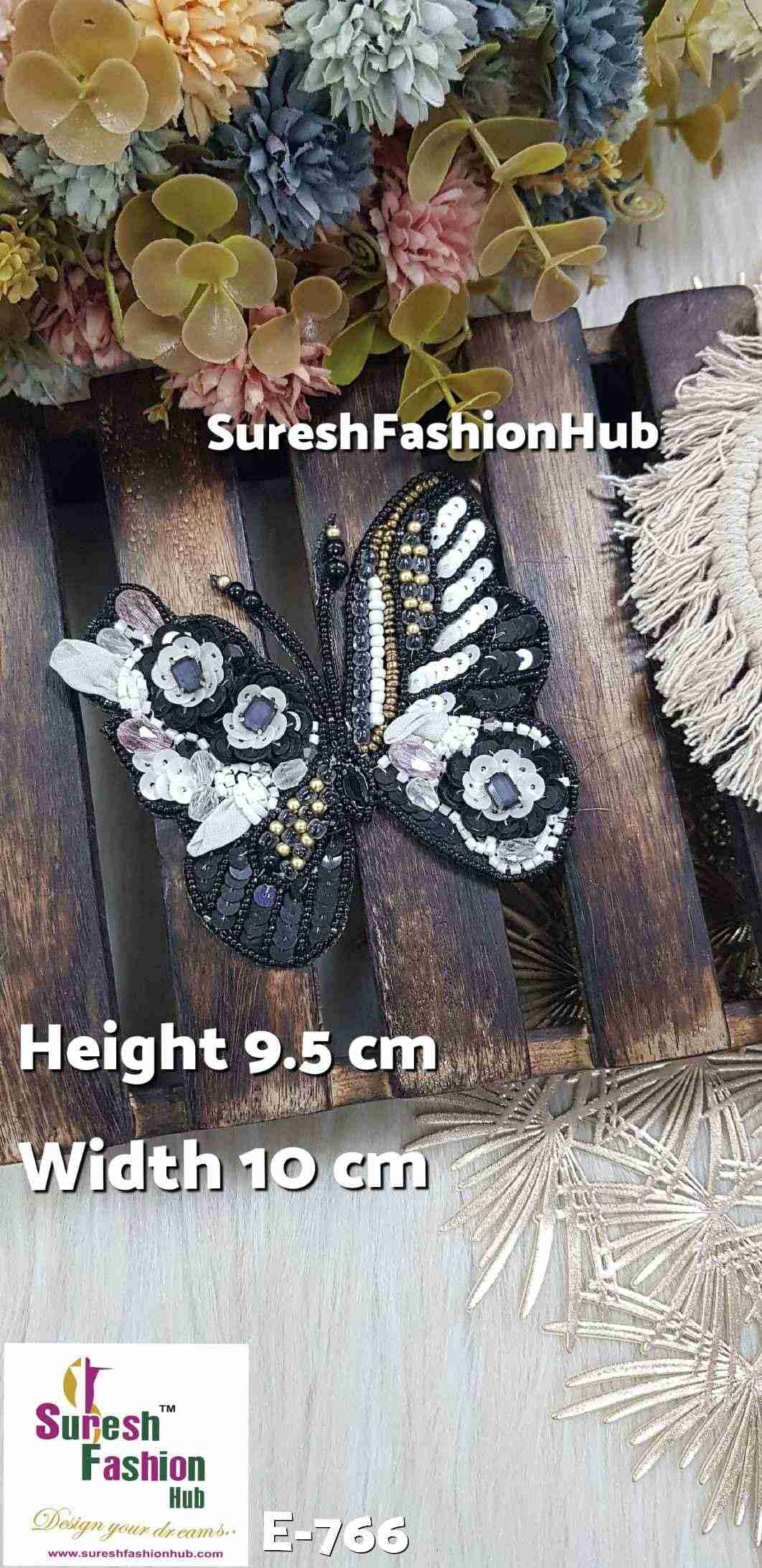 Black With Pink Beaded Butterfly Patch