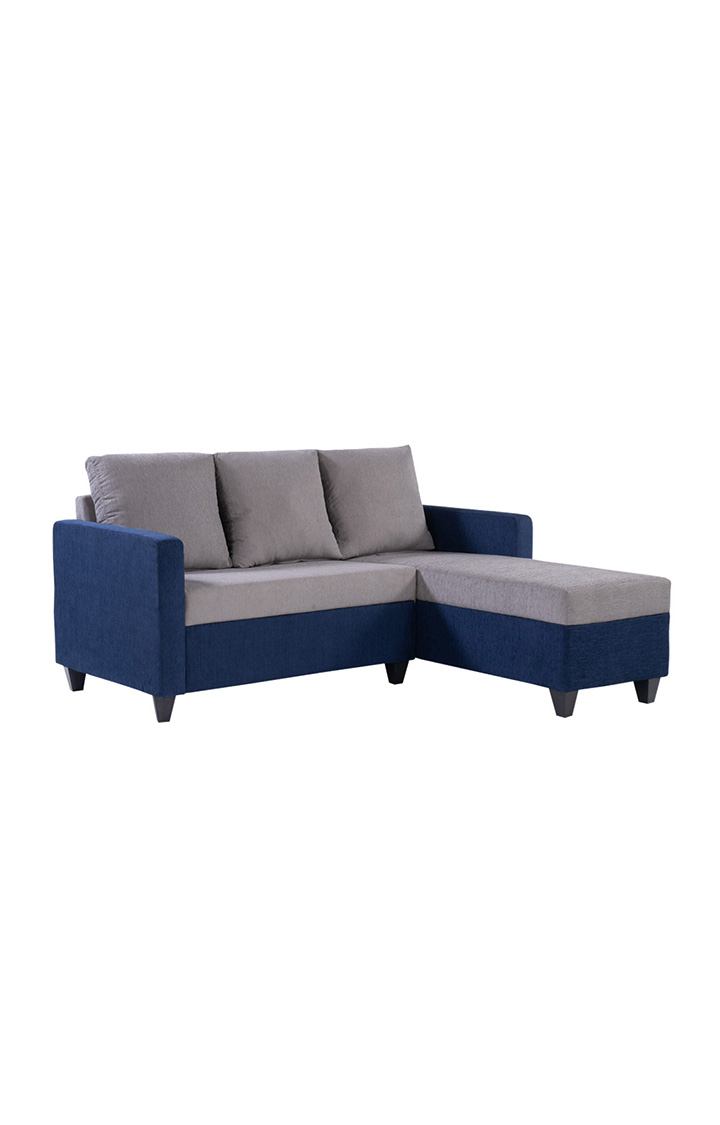 neudot Saya LHS Sectional Sofa for Living Room |4 Person Sofa| Premium Fabric with Cushioned Armrest | 12 Months Warranty| Solid Wood Frame| 4 Seater in Saya Duo Blue Color DIY(Do-It-Yourself)