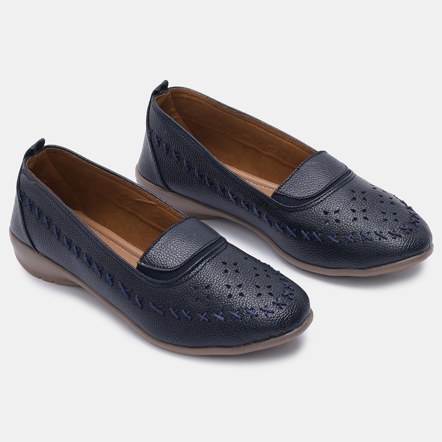 Stylish Navy Blue Perforated Ballet Flats for Women