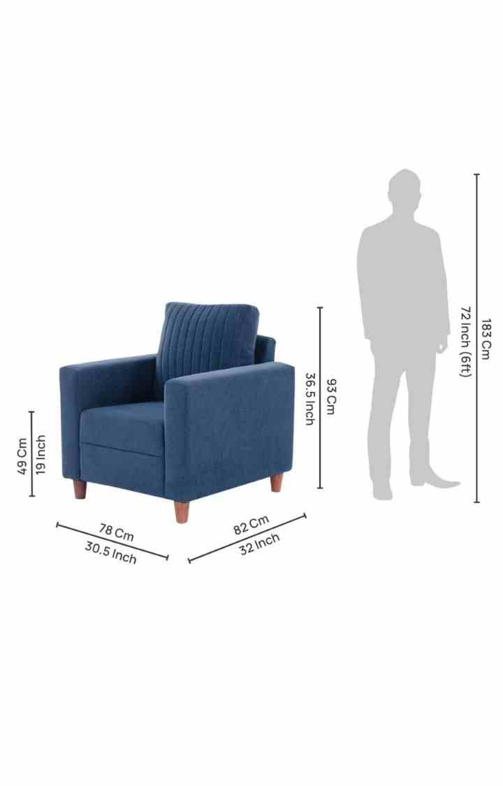 neudot Roman Sofa for Living Room |1 Person Sofa|Premium Fabric with Cushioned Armrest | Solid Wood Frame|1 Seater in Dusky Blue Color