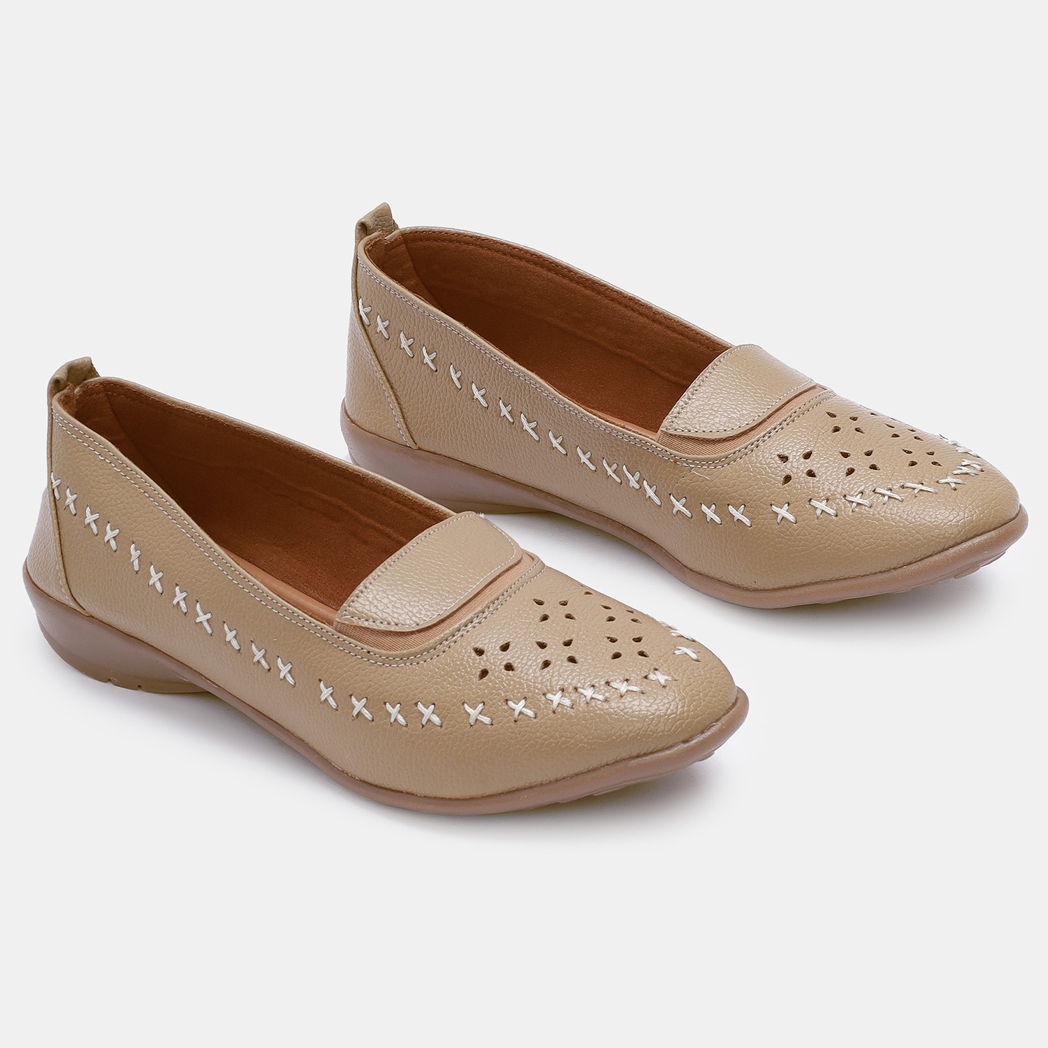 Stylish Tan Cut-Out Ballet Flats for Women