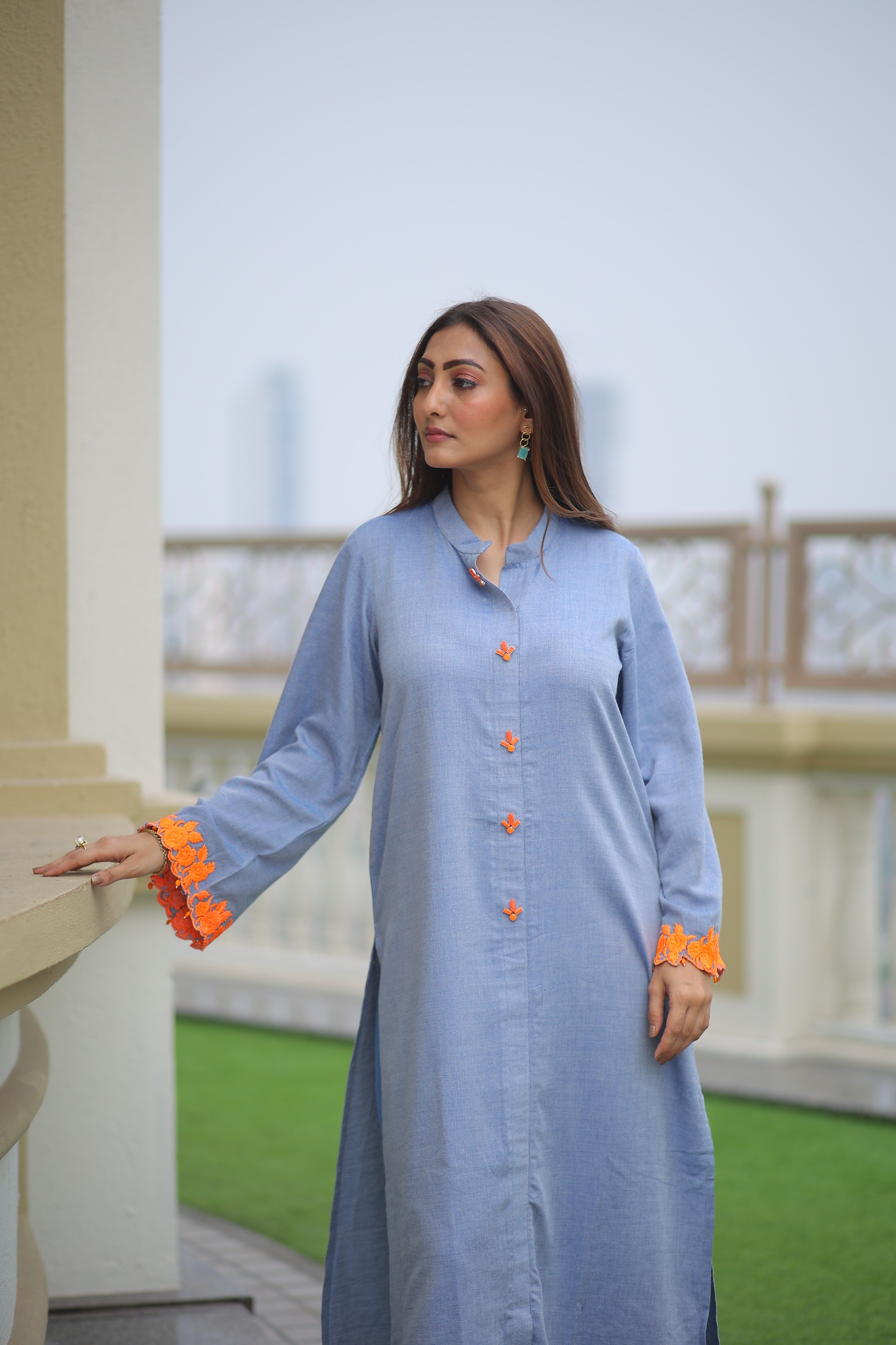 Peach Embellished With Embroidered Cotton Kurti
