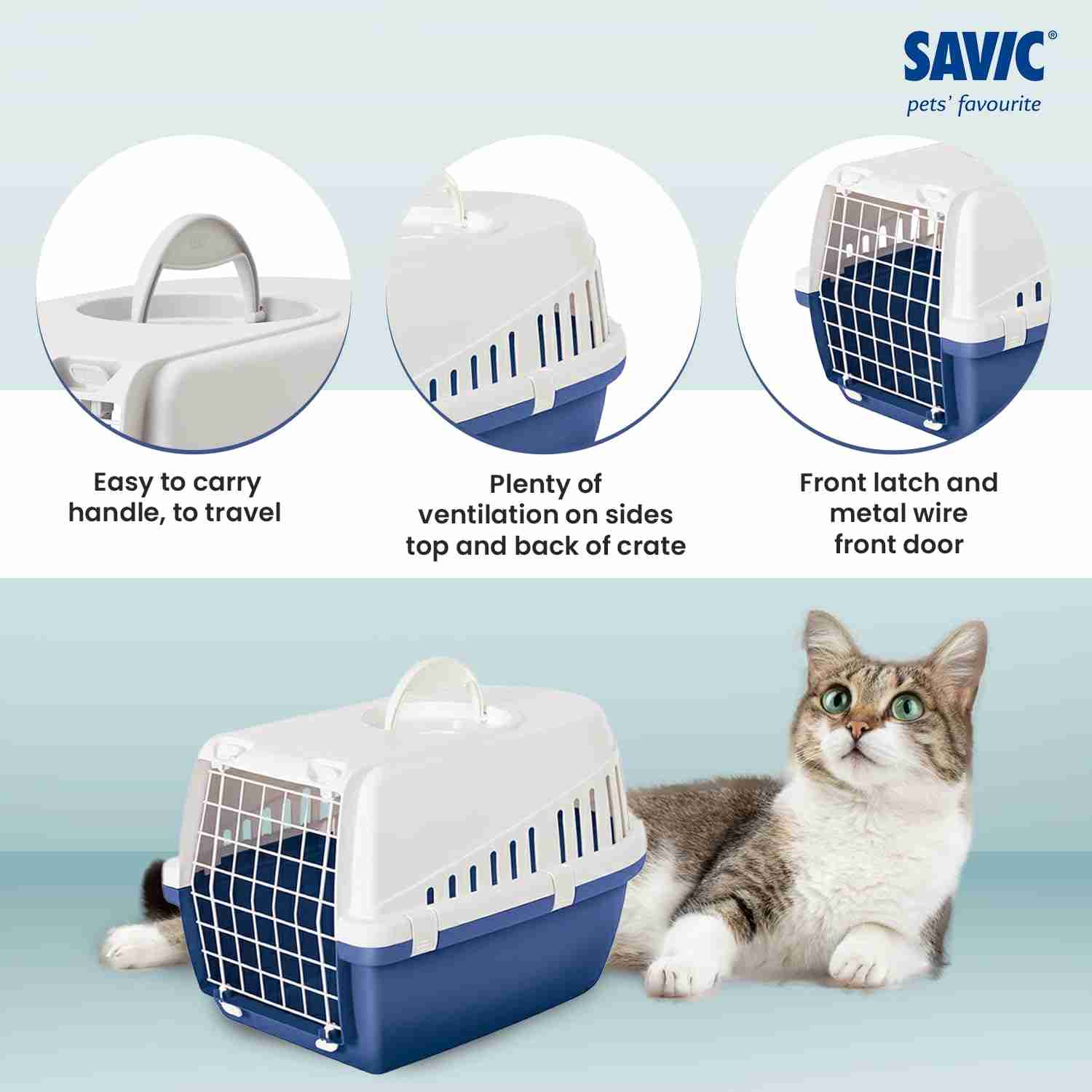 Savic Trotter 1 - Dog & Cat Carrier - Atlantic Blue - 19 x 13 x 12 inch - Holds up to 5 kg