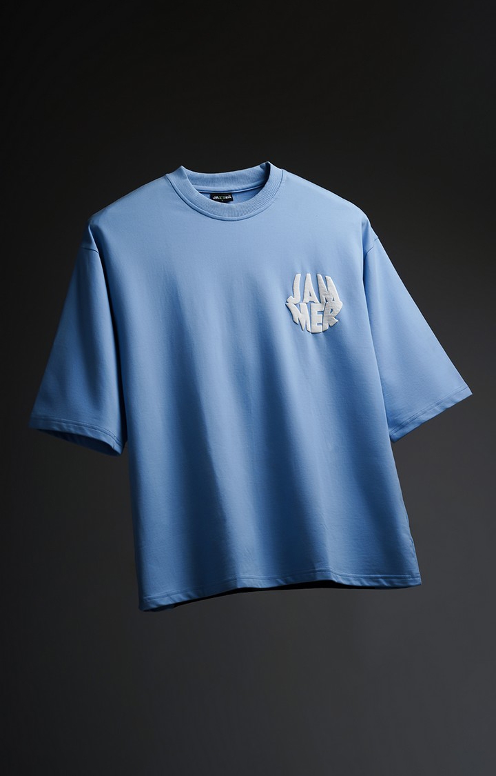 Unisex My Mind Sky Blue Printed Oversized T-Shirt