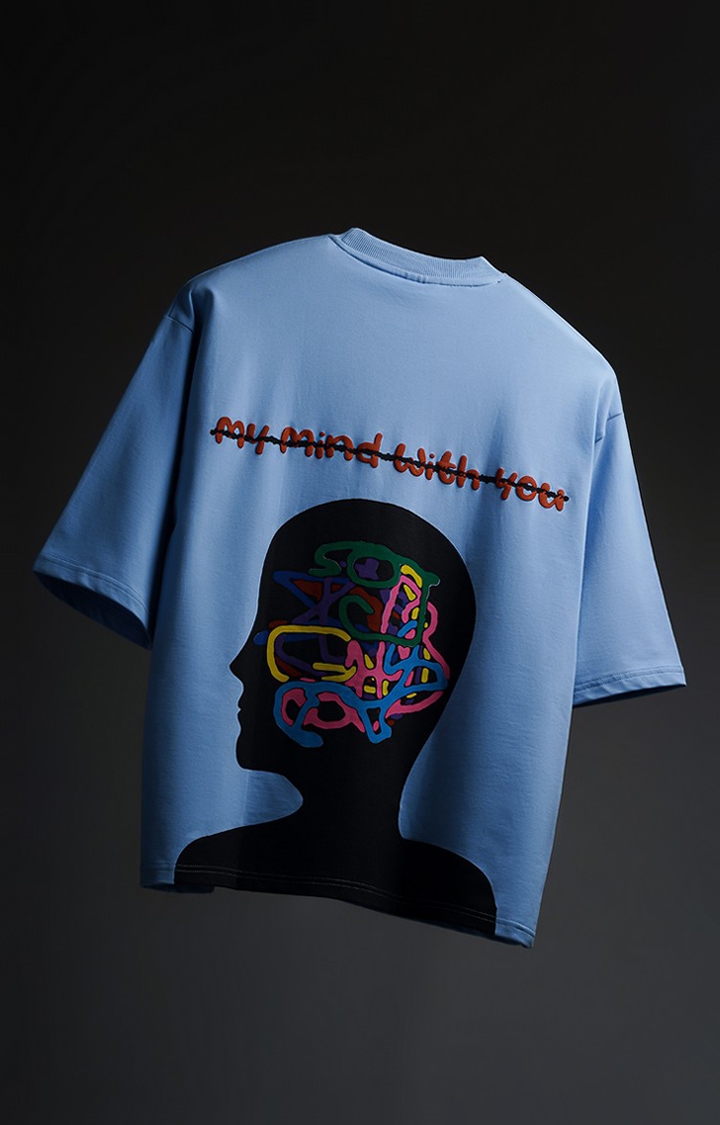 Jammer | Unisex My Mind Sky Blue Printed Oversized T-Shirt