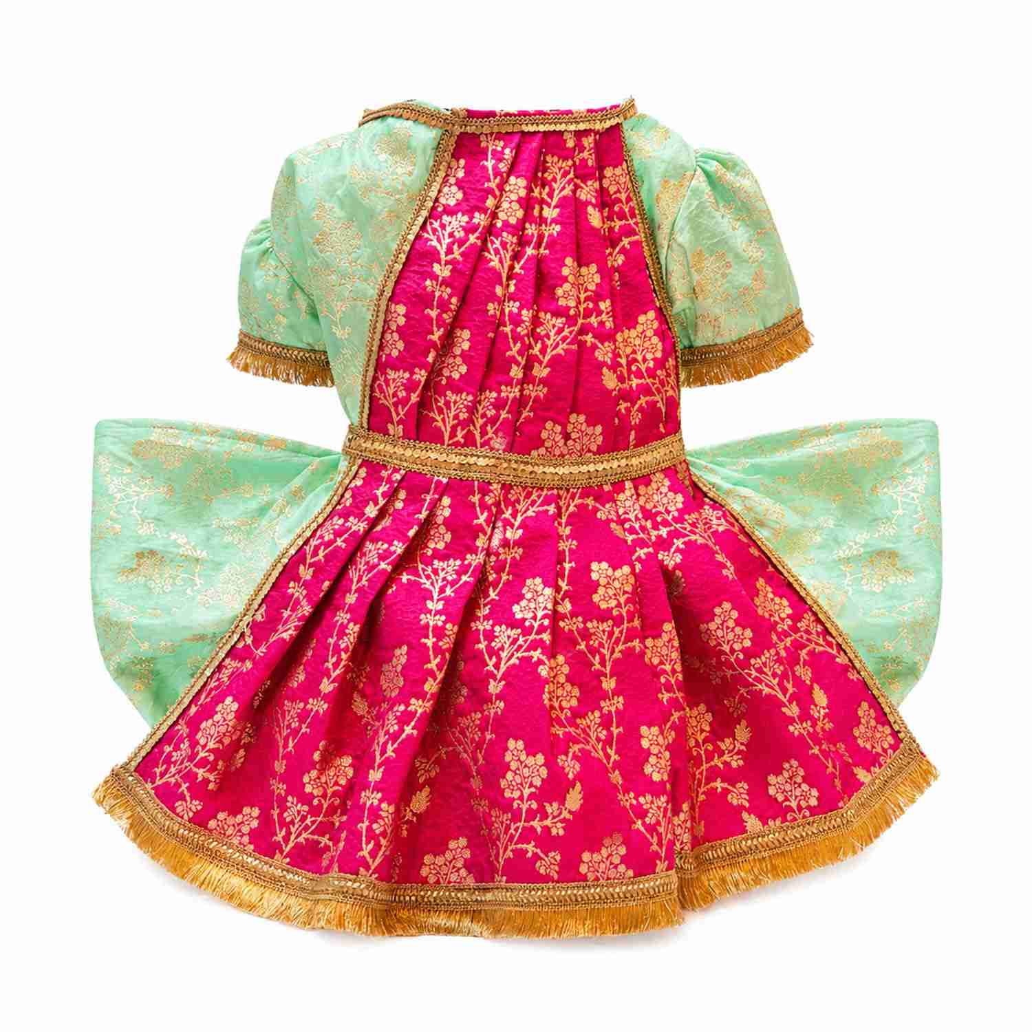 PawsIndia Traditional Heavy Brocade Zari Saree for Dogs - Ice Blue & Pink