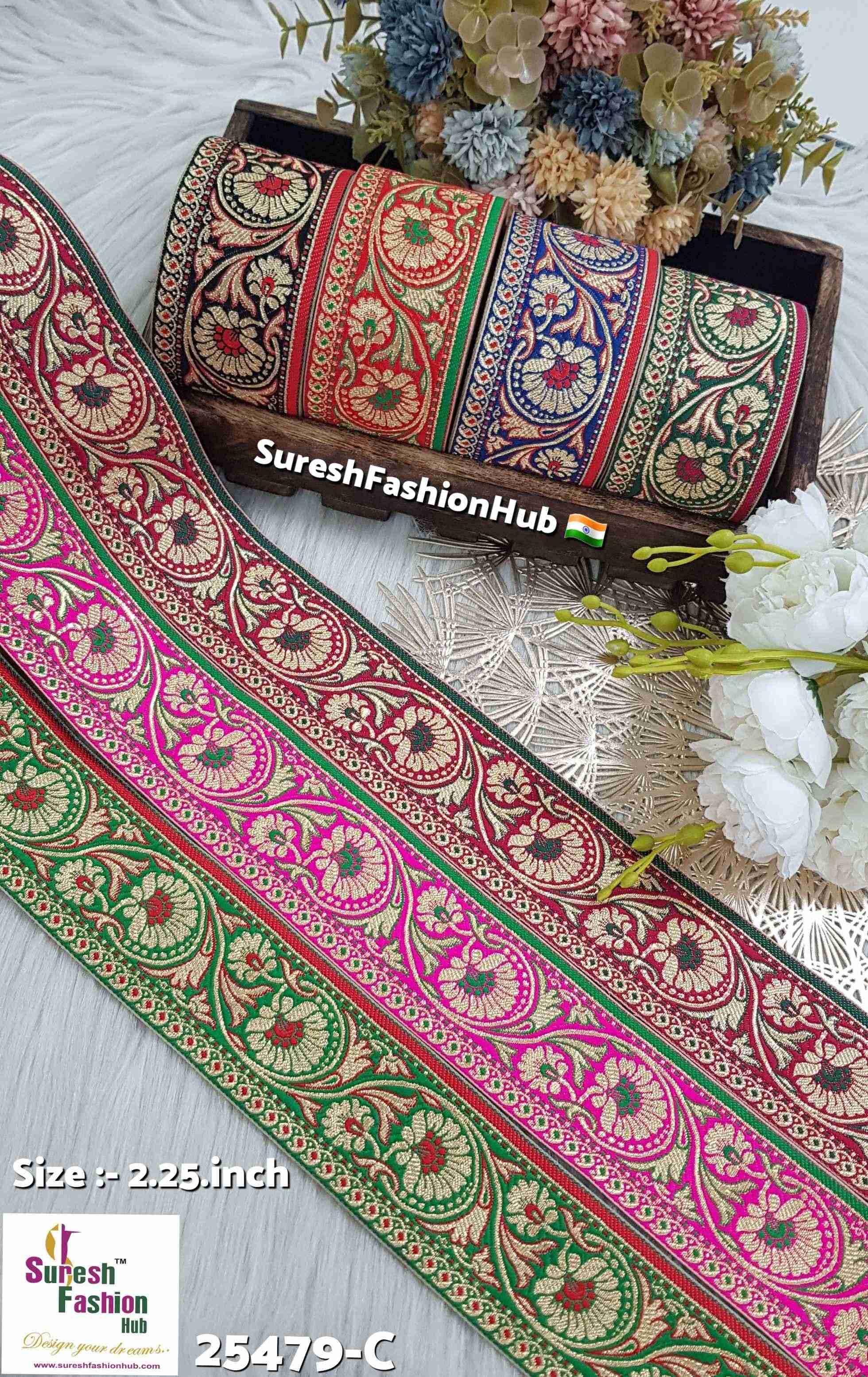 Red  Green Gold Regal Banarasi Lace