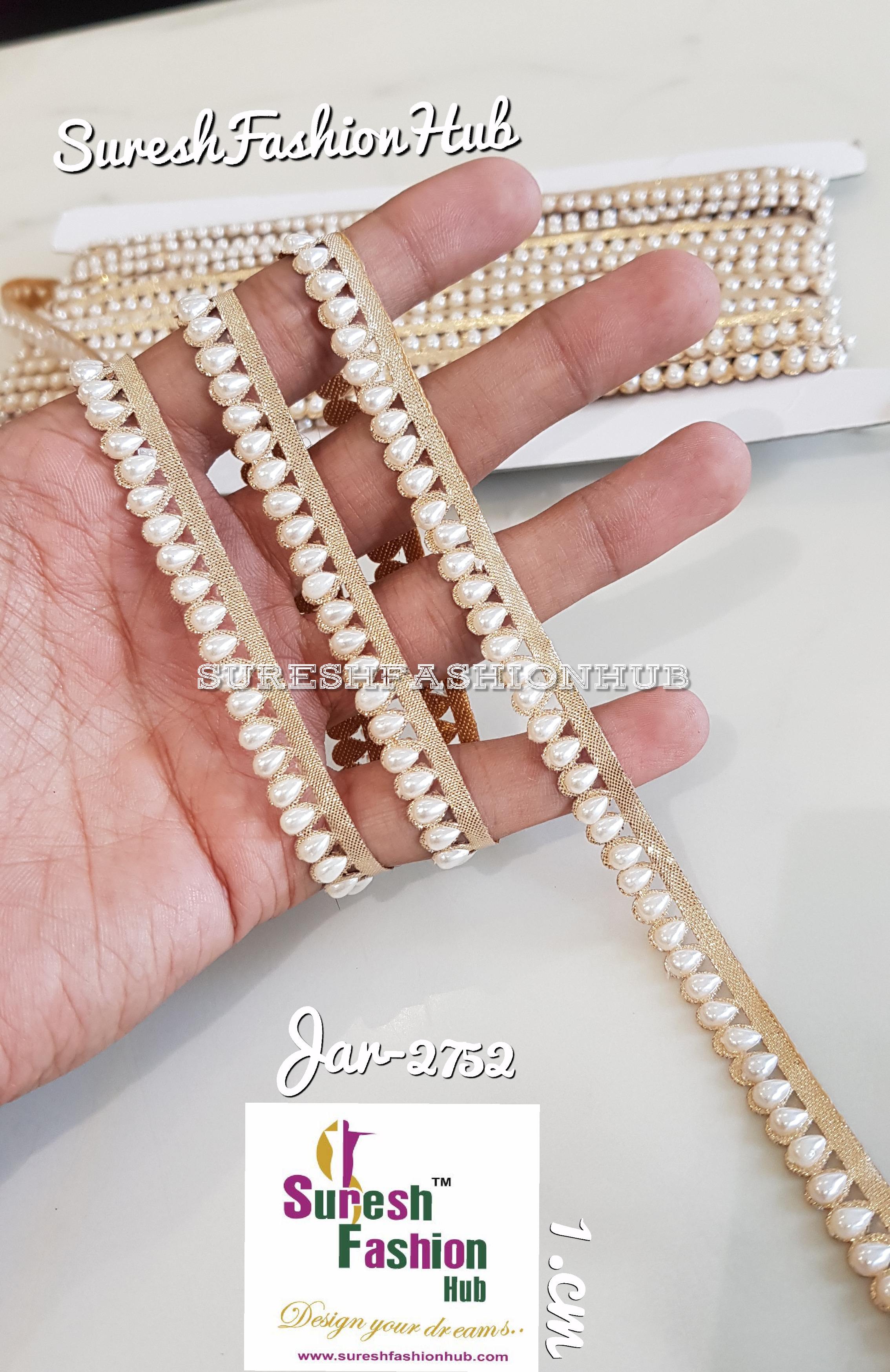 Drop Shaped Pearls Embellished Trim