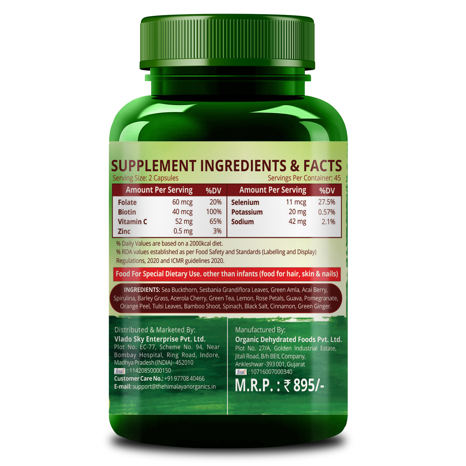 Himalayan Organics Plant Based Collagen Builder for Hair and Skin with Biotin and Vitamin C - 90 Veg Capsules