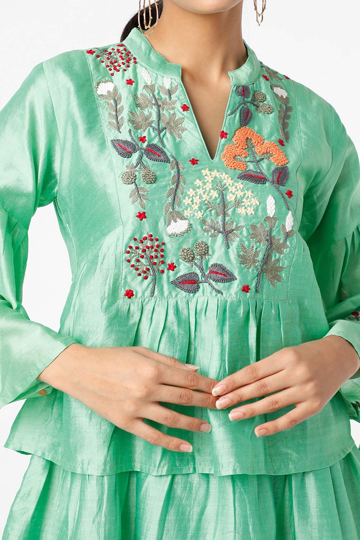 Turquoise Embroidered Tiered Dress
