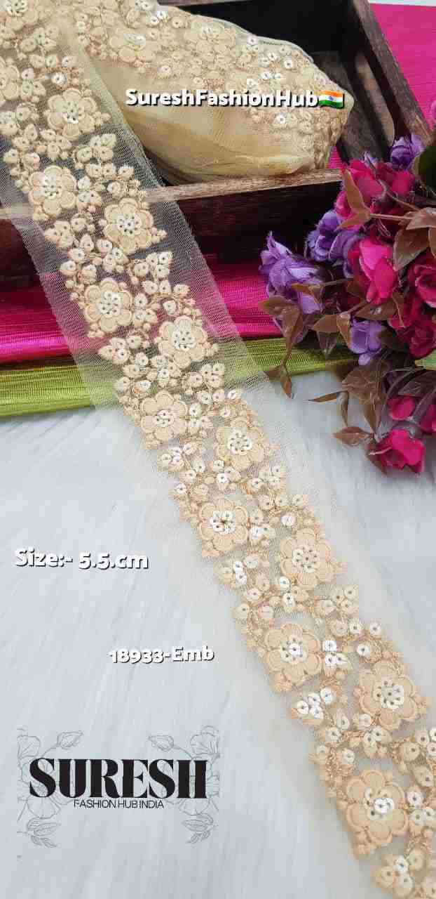 Dark Cream Floral Sequin & Zari Embroidery Lace – 18933-Emb
