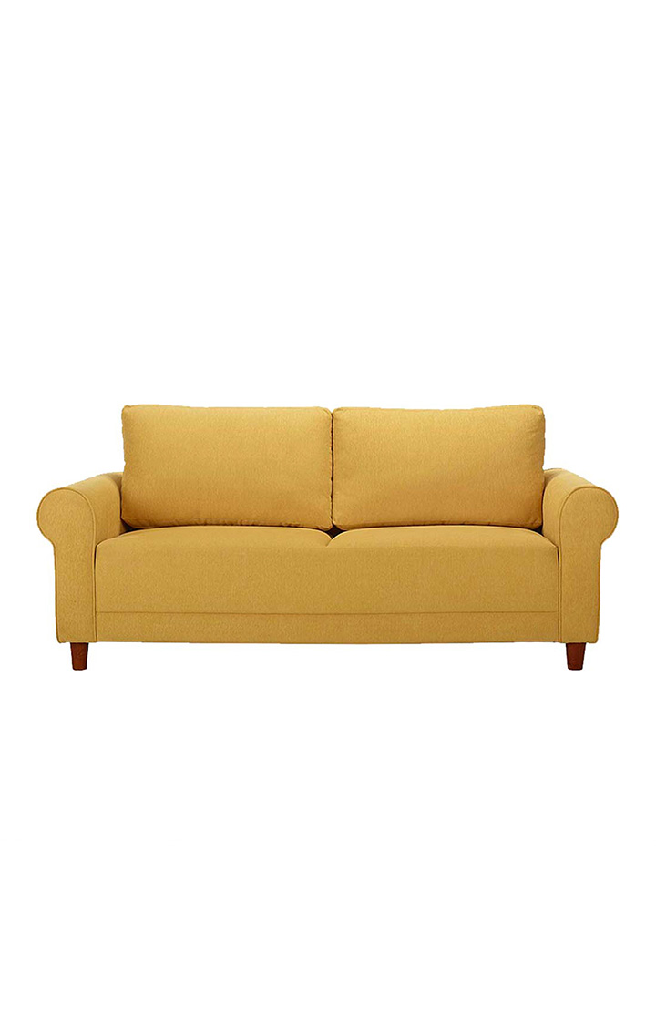 neudot Melody Sofa for Living Room |3 Persons Sofa|Premium Fabric with Padded Cushioned Armrest | Solid Wood Frame|3 Seater in Husky Yellow Color