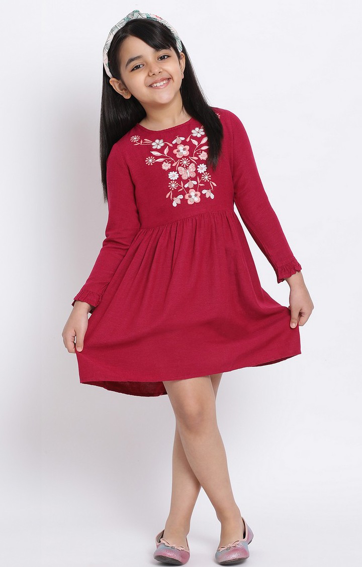Maroon Debby Embroidered Girl’S Dress