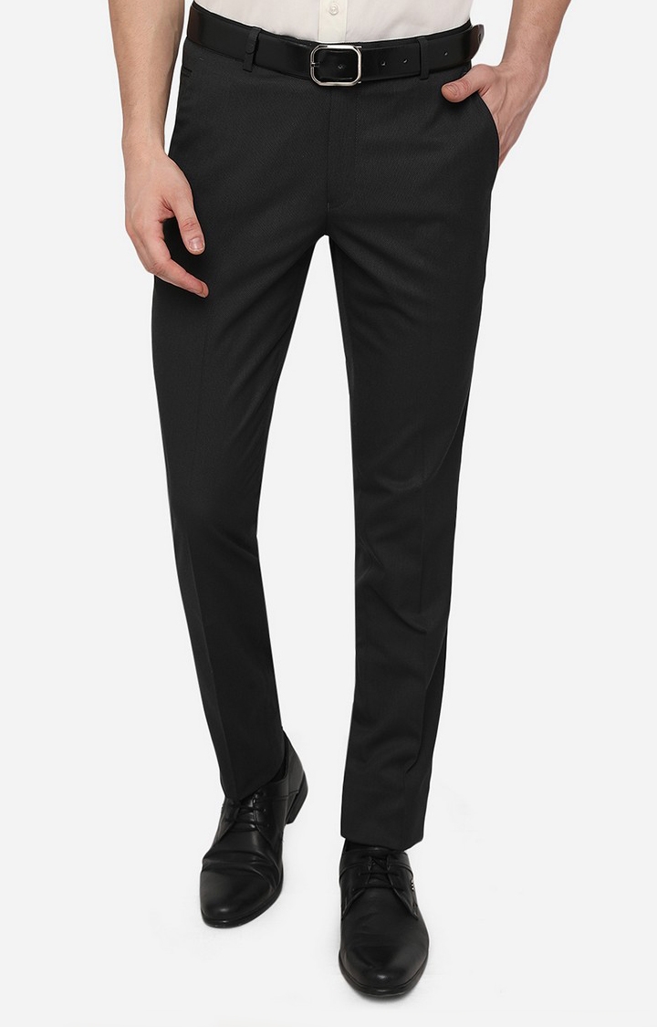 JadeBlue | Men's Grey Wool Solid Formal Trousers 0