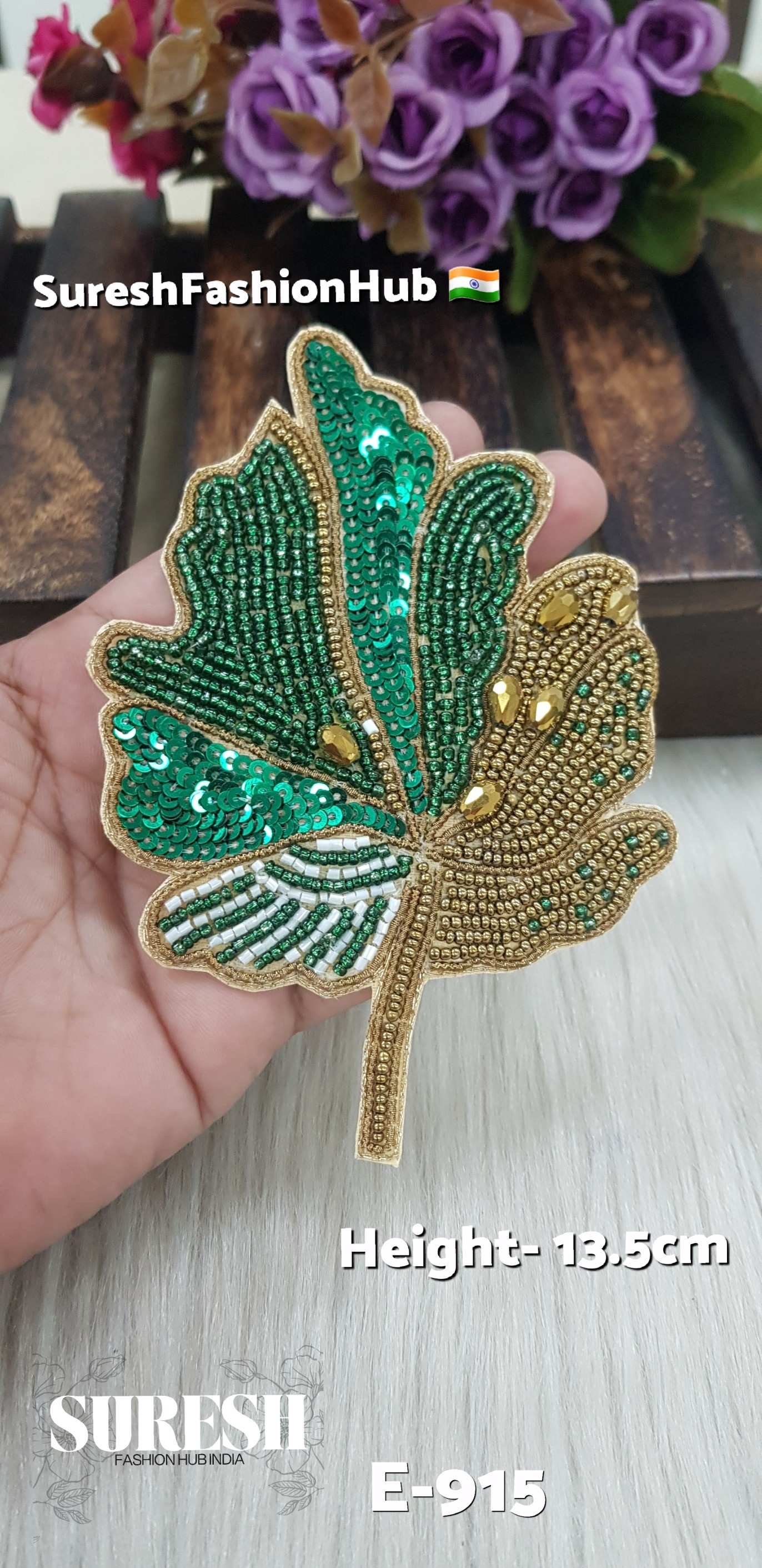 Handmade Leaf Patch – Right Side Green – Design No. E-915