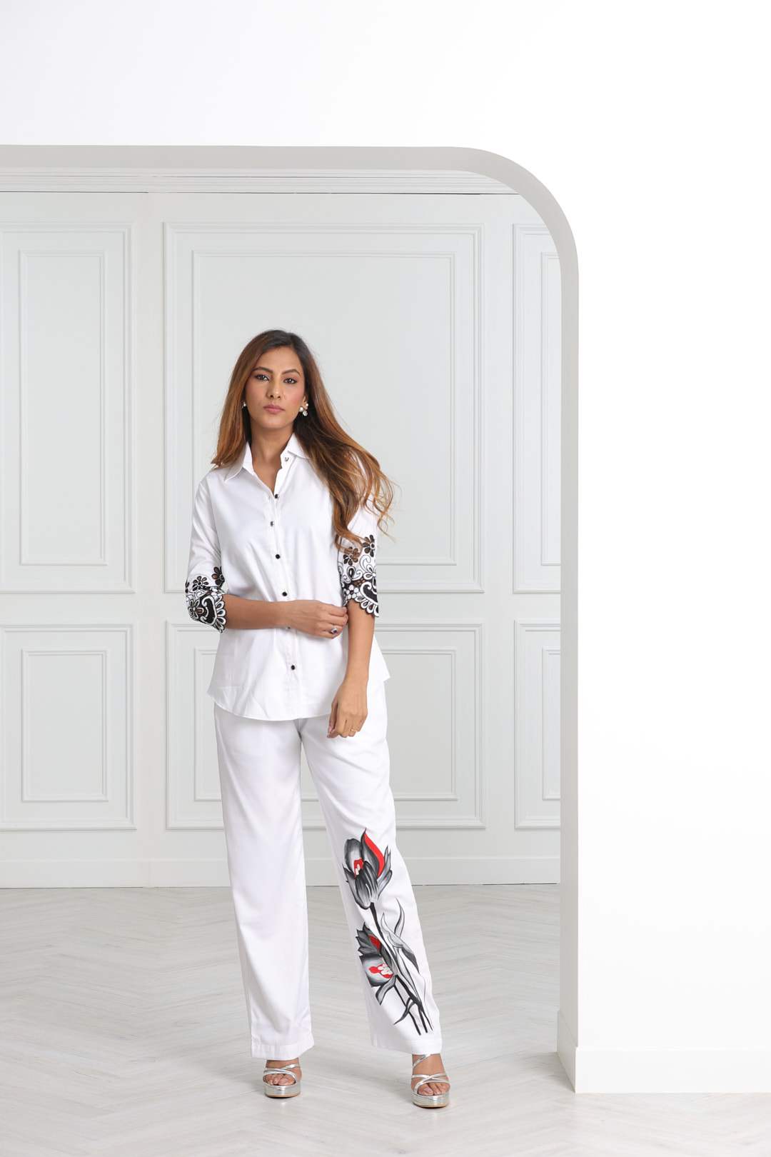 white handpainted coord set