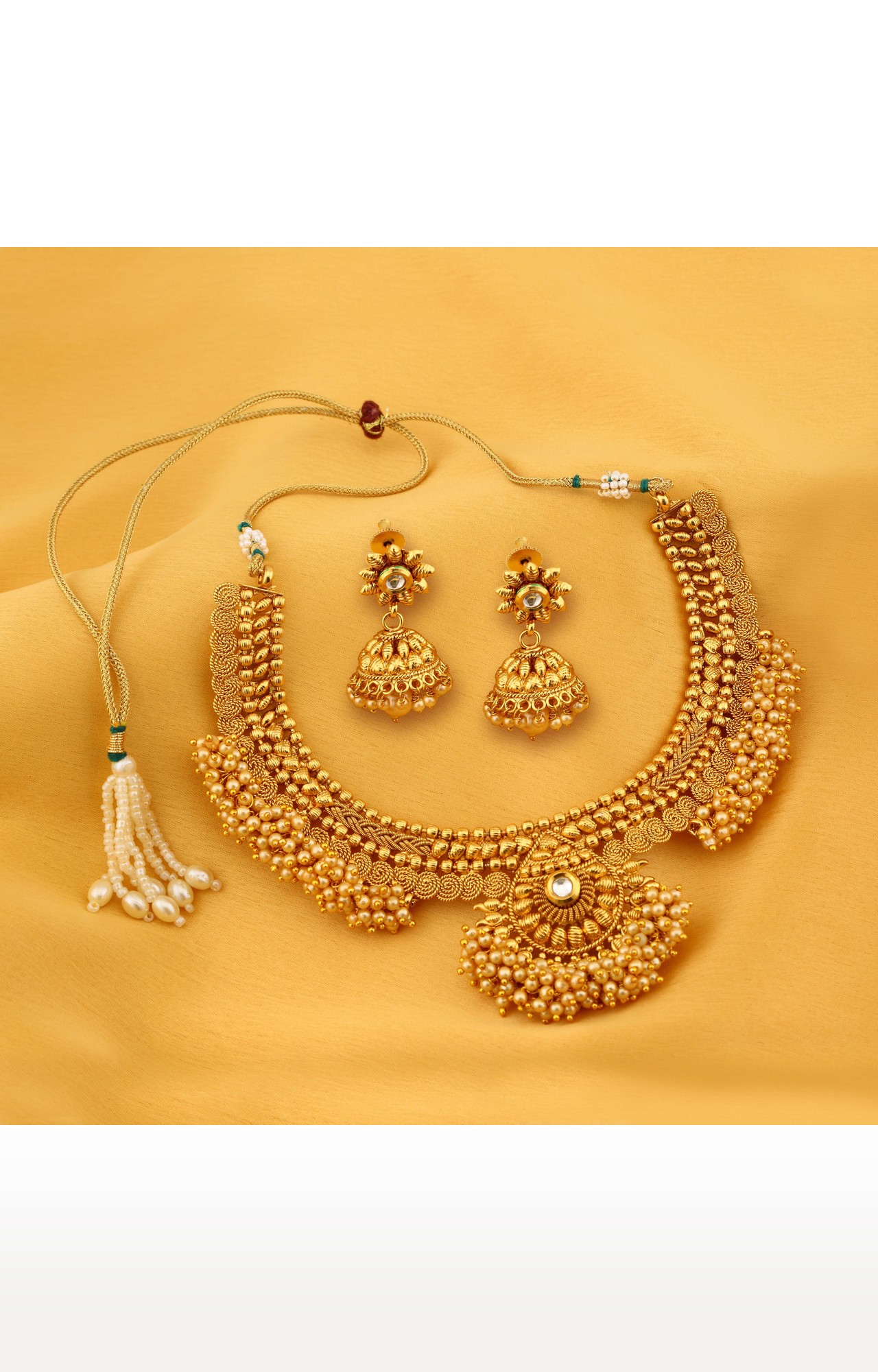 SUKKHI | Sukkhi Brilliant Pearl Gold Plated Choker Necklace Set For Women 2