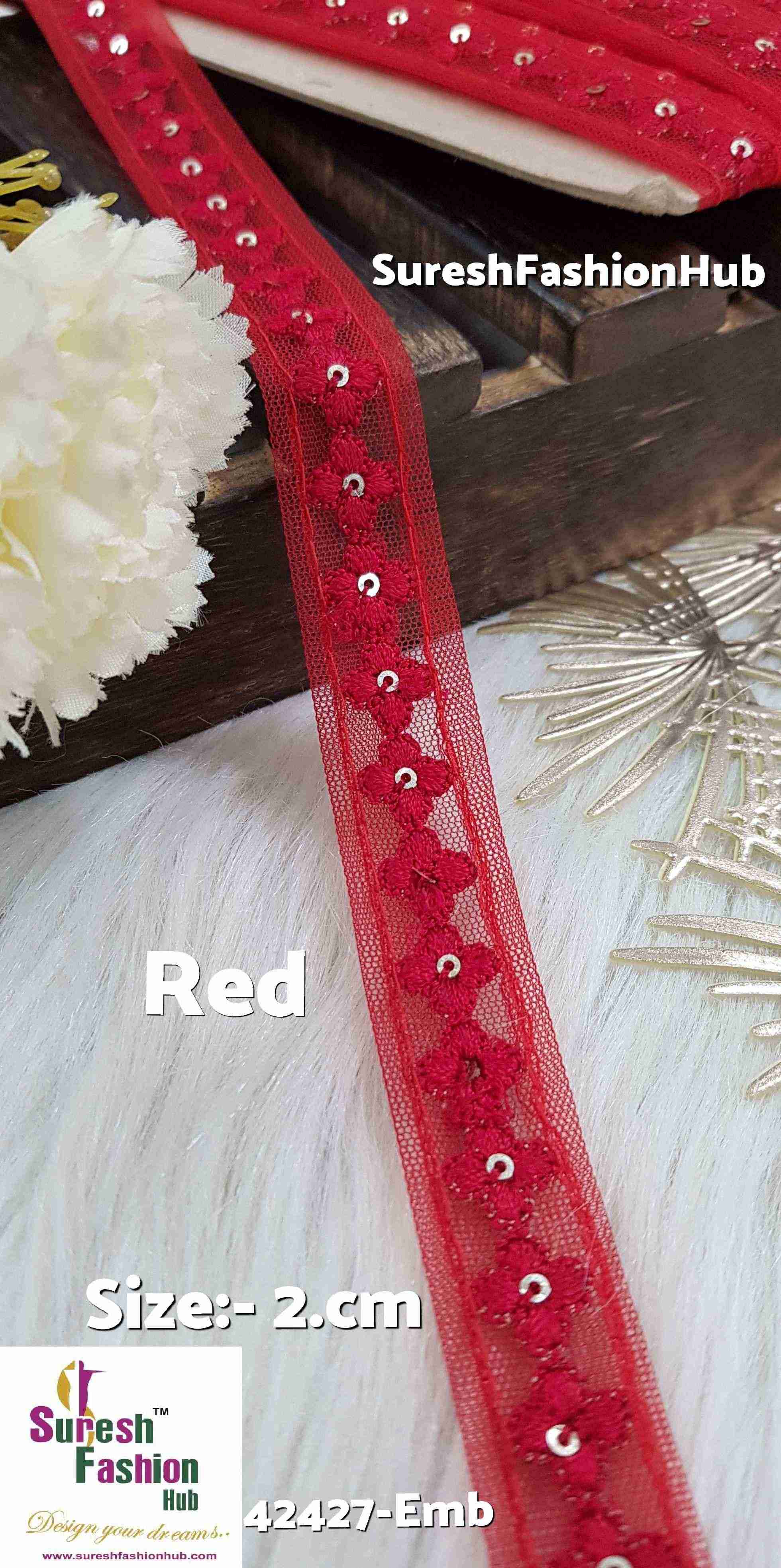Red Floral Sequin Lace Trim