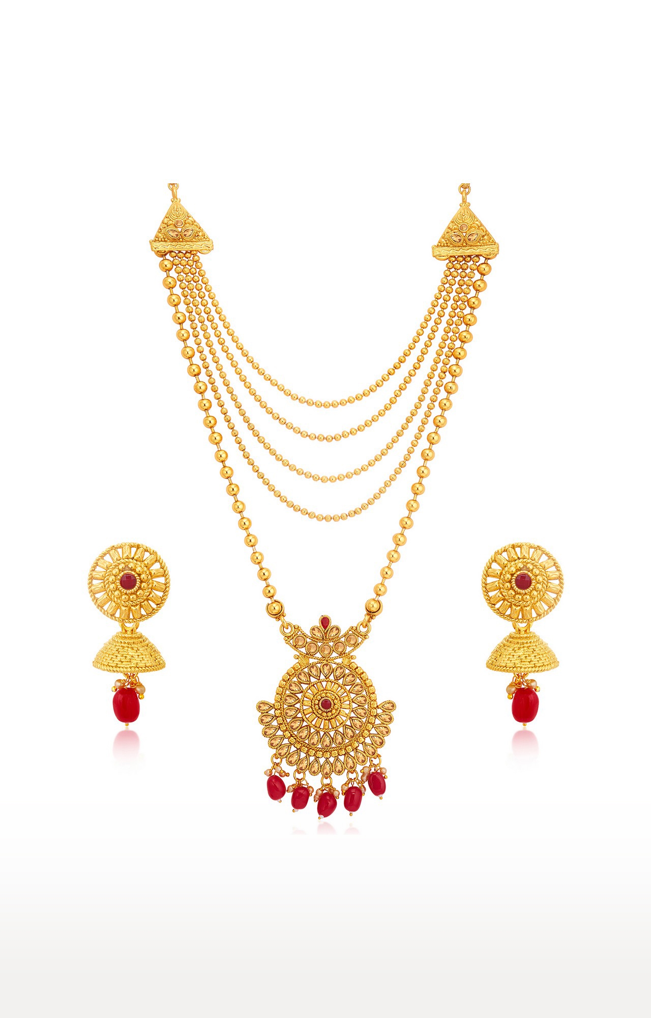 SUKKHI | Sukkhi Gleaming Gold Plated LCT Stone Long Haram Necklace Set For Women 0