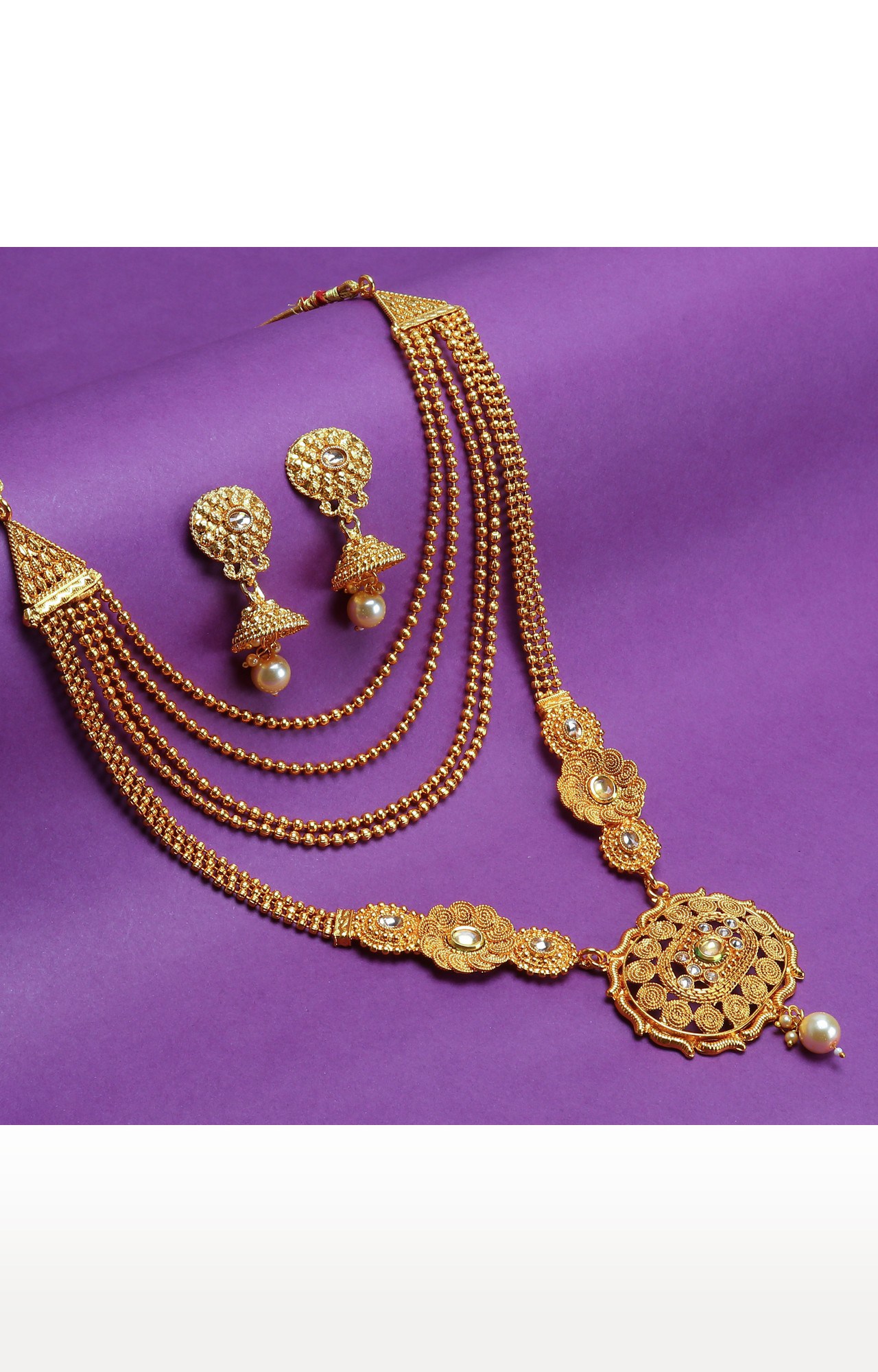 Sukkhi Lovely Gold Plated Pearl Long Haram Necklace Set For Women