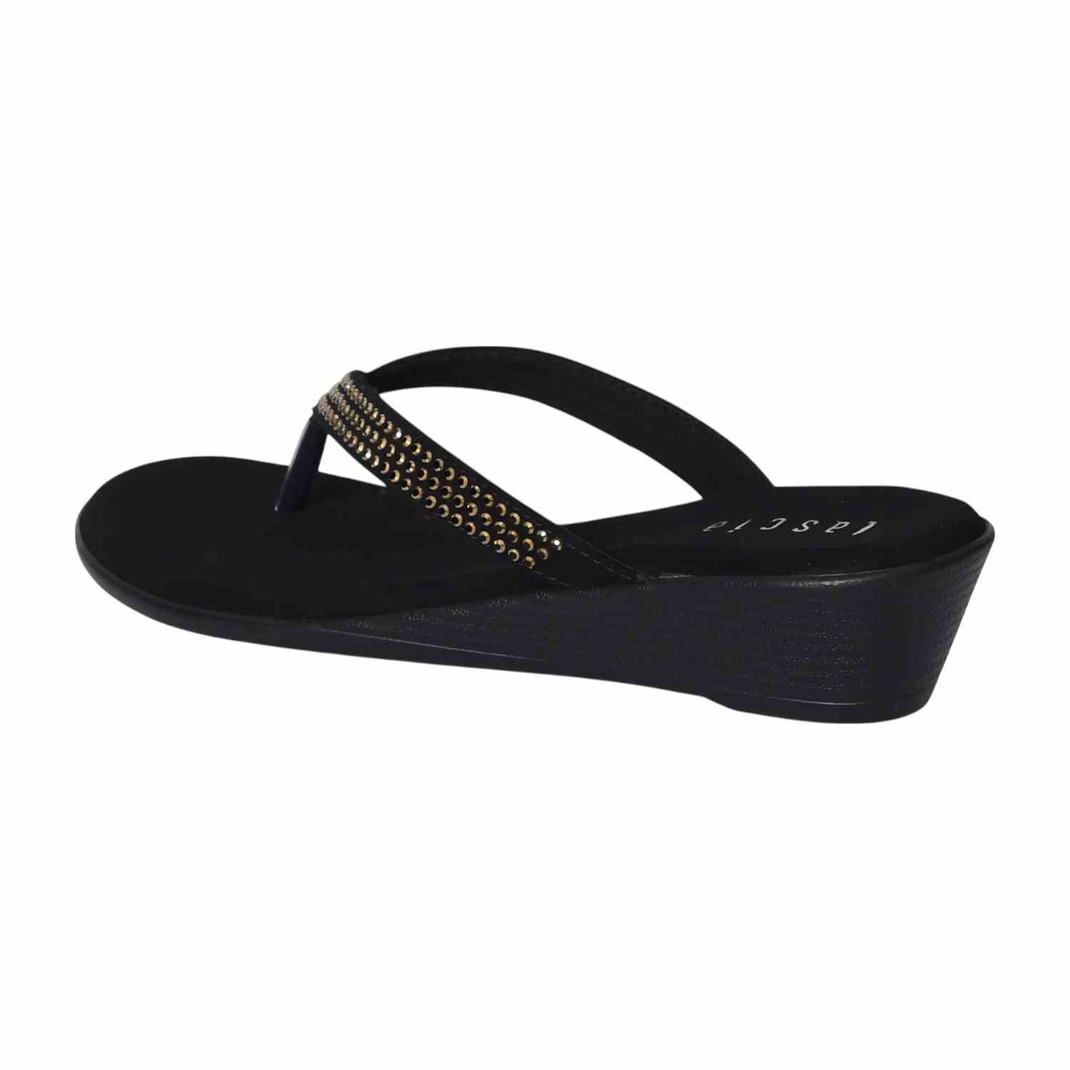 Women Black Gleam Embellished Wedges