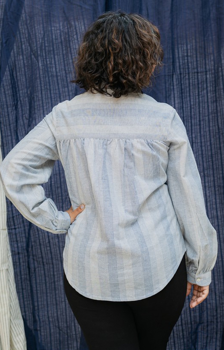 INGINIOUS Clothing Co. | Women's Blue Cotton Striped Casual Shirt 3