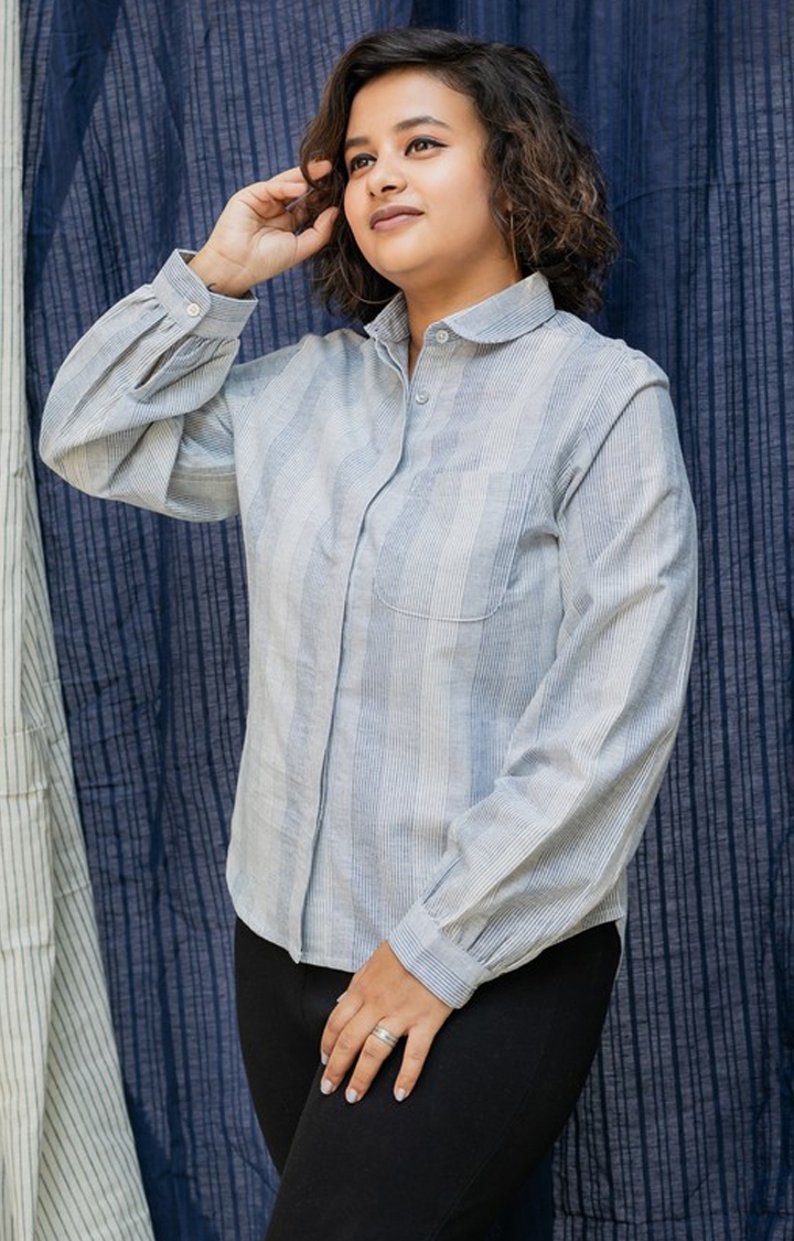INGINIOUS Clothing Co. | Women's Blue Cotton Striped Casual Shirt 2