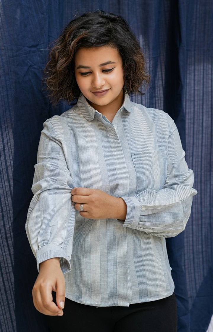 INGINIOUS Clothing Co. | Women's Blue Cotton Striped Casual Shirt