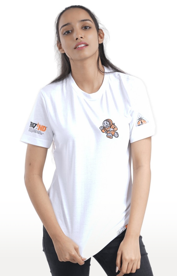 Unisex ISRONAUT Mascot Pocket Print Tri-Blend T-Shirt in White