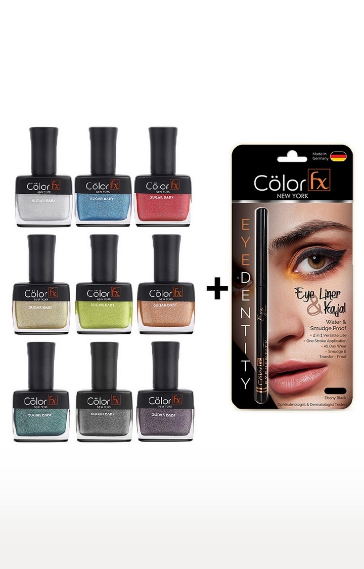 Color Fx | Color Fx Premium Non-Toxic Nail Polish & Kajal, Non-Stop Navratri Combo, Set of 10 0