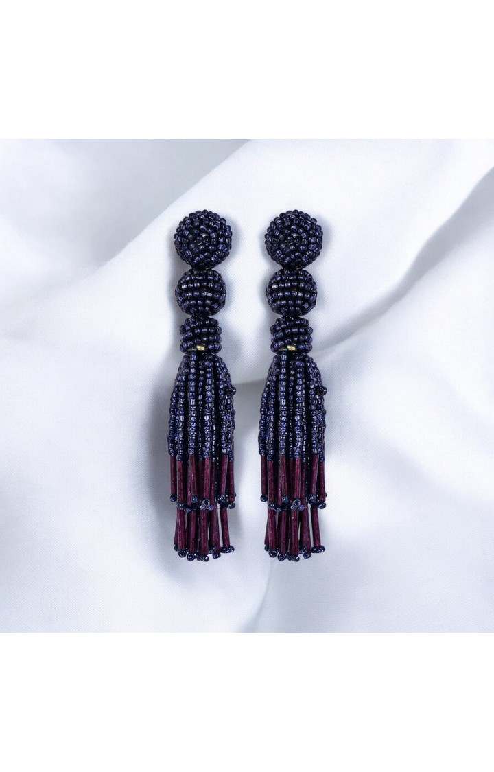 Chic Navy Blue Beaded Tassel Earrings - Sophisticated Statement jewellery