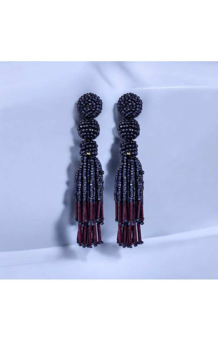Chic Navy Blue Beaded Tassel Earrings - Sophisticated Statement jewellery