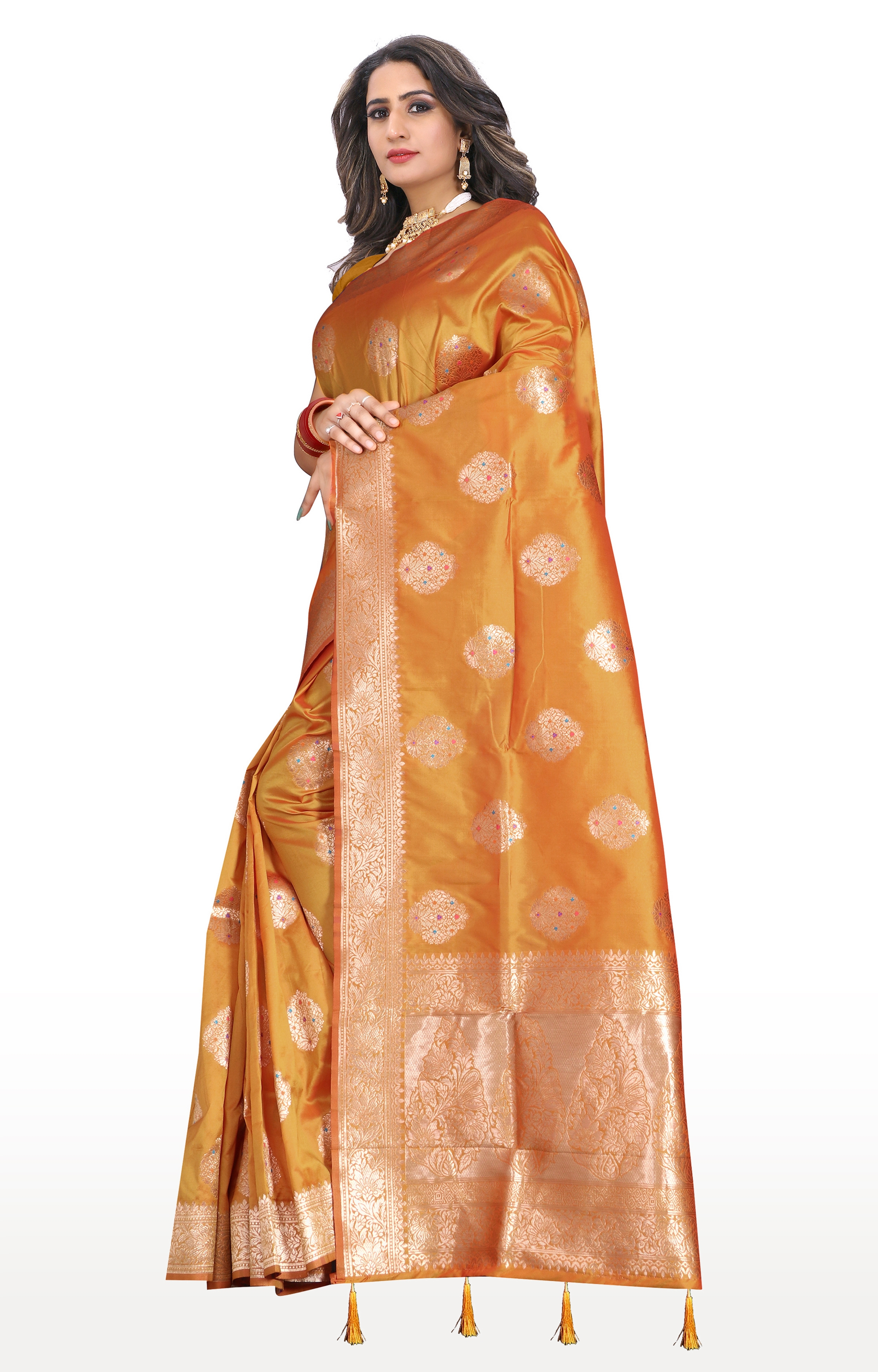 Glemora | Glemora Saree for Women Banarasi Silk Saree With Blouse (Yellow) 1