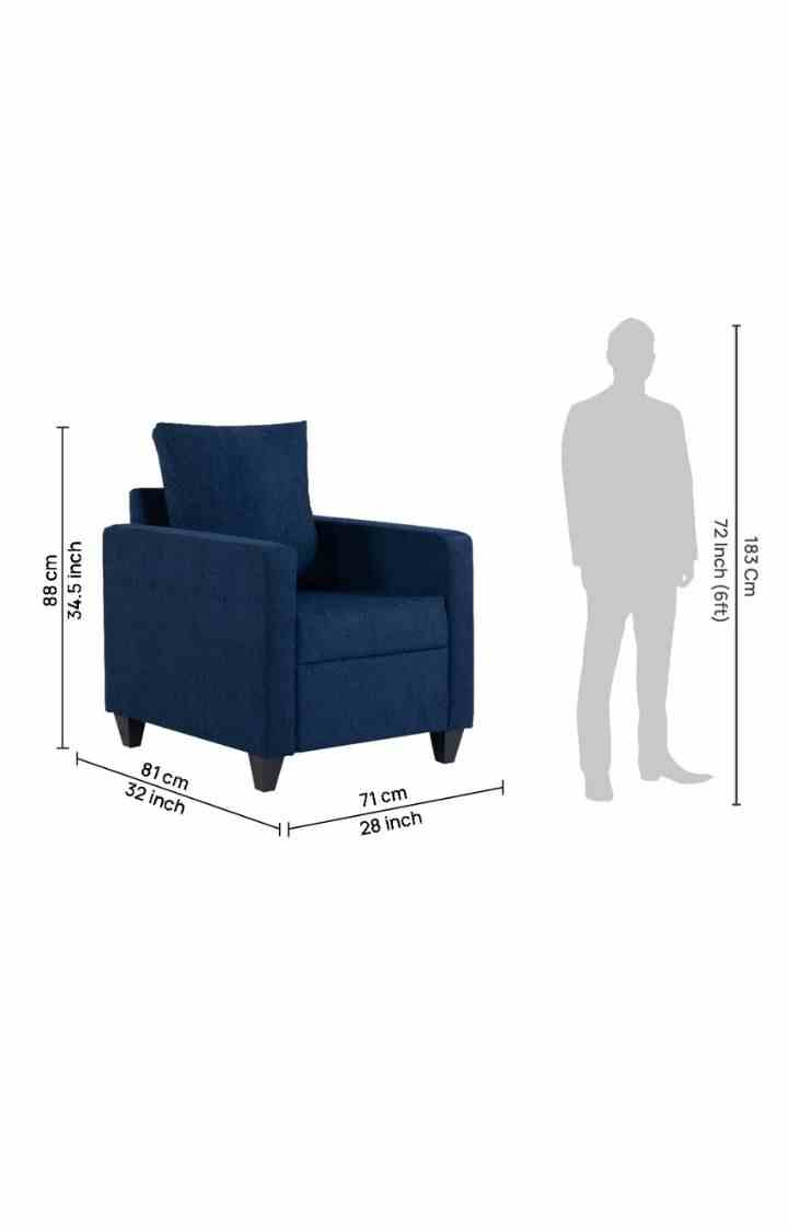 neudot Saya Sofa for Living Room | 1 Persons Sofa| Premium Fabric with Cushioned Armrest | 12 Months Warranty| Solid Wood Frame| 1 Seater in Saya Blue Colour