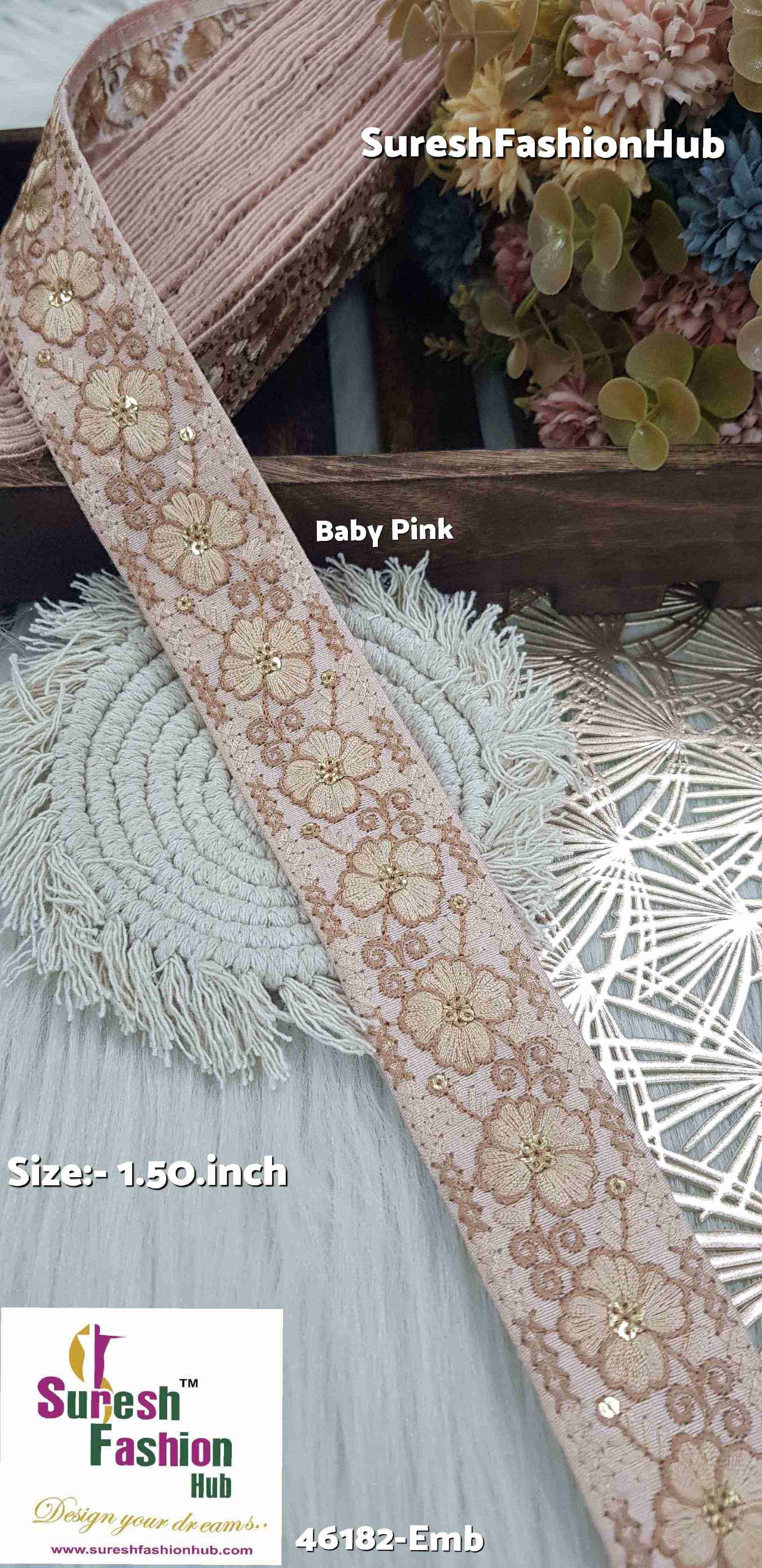  Jute-Colored Thread Baby Pink Embroidered Lace Fabric