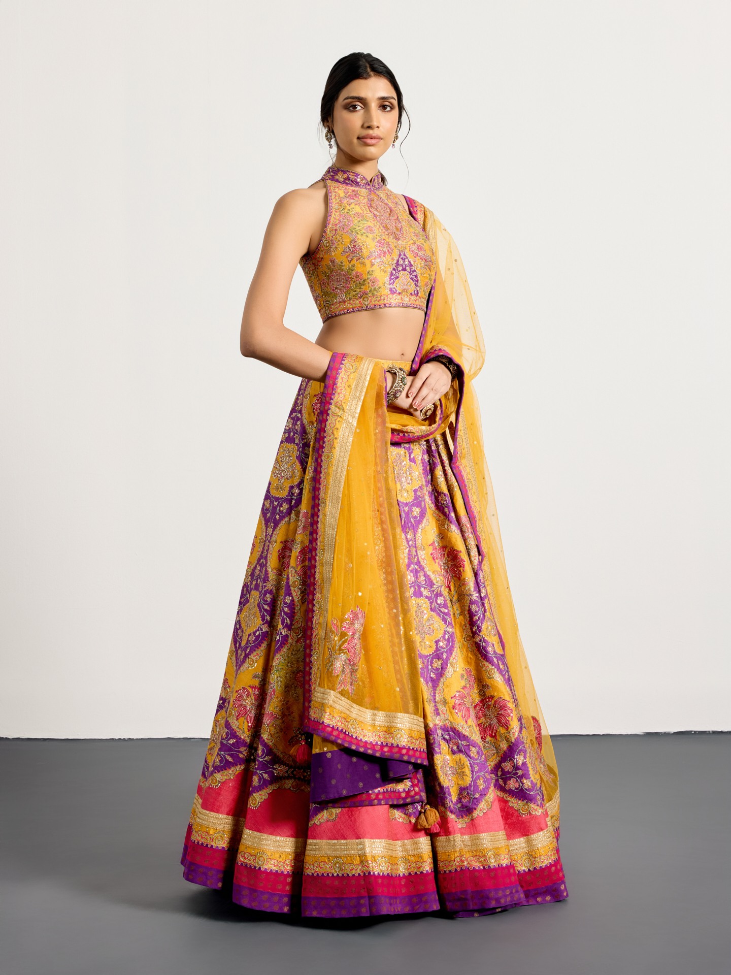 Yellow Purple Morina Lehenga